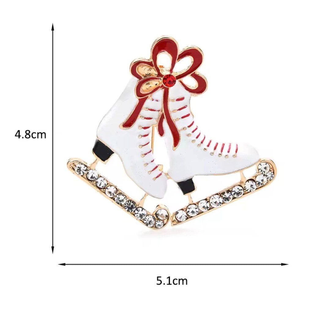 Dark-Desires Brosche Romantische Schlittschuh-Brosche mit roter Schleife und Strass, Damen Brosche vintage Accesssoire retro Anstecknadel