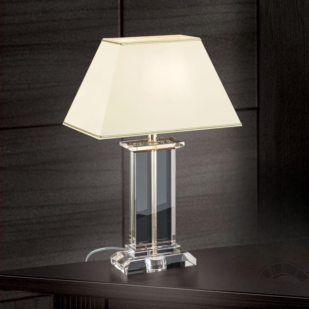 Licht-Erlebnisse Nachttischlampe THEODOR, ohne Leuchtmittel, Metall Stoff E27 55 cm hoch in Klar Creme Gold eckig Klassisch