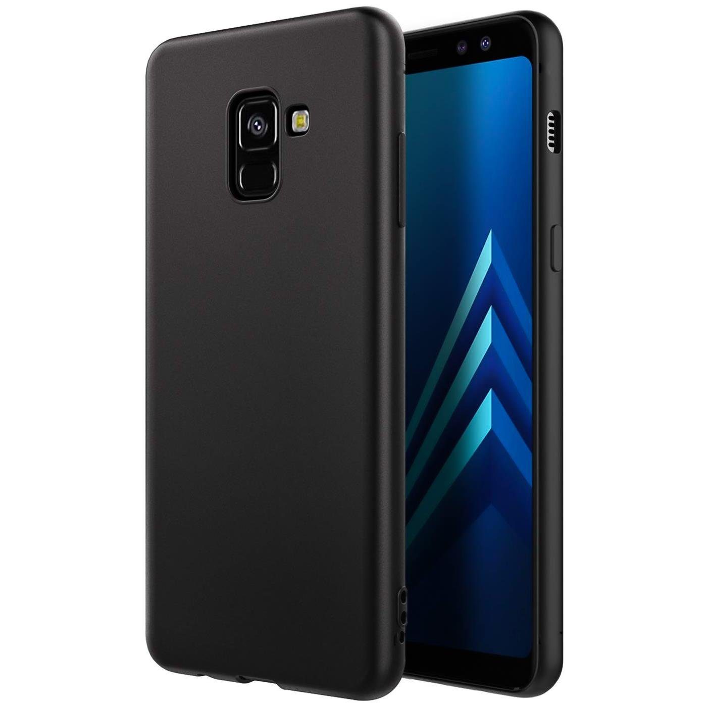 CoolGadget Handyhülle Handy Schutzhülle für Samsung Galaxy A8 Plus 2018 matt schwarz 6 Zoll, Silikon TPU Hülle Schutz Tasche Cover schlicht Slim Case