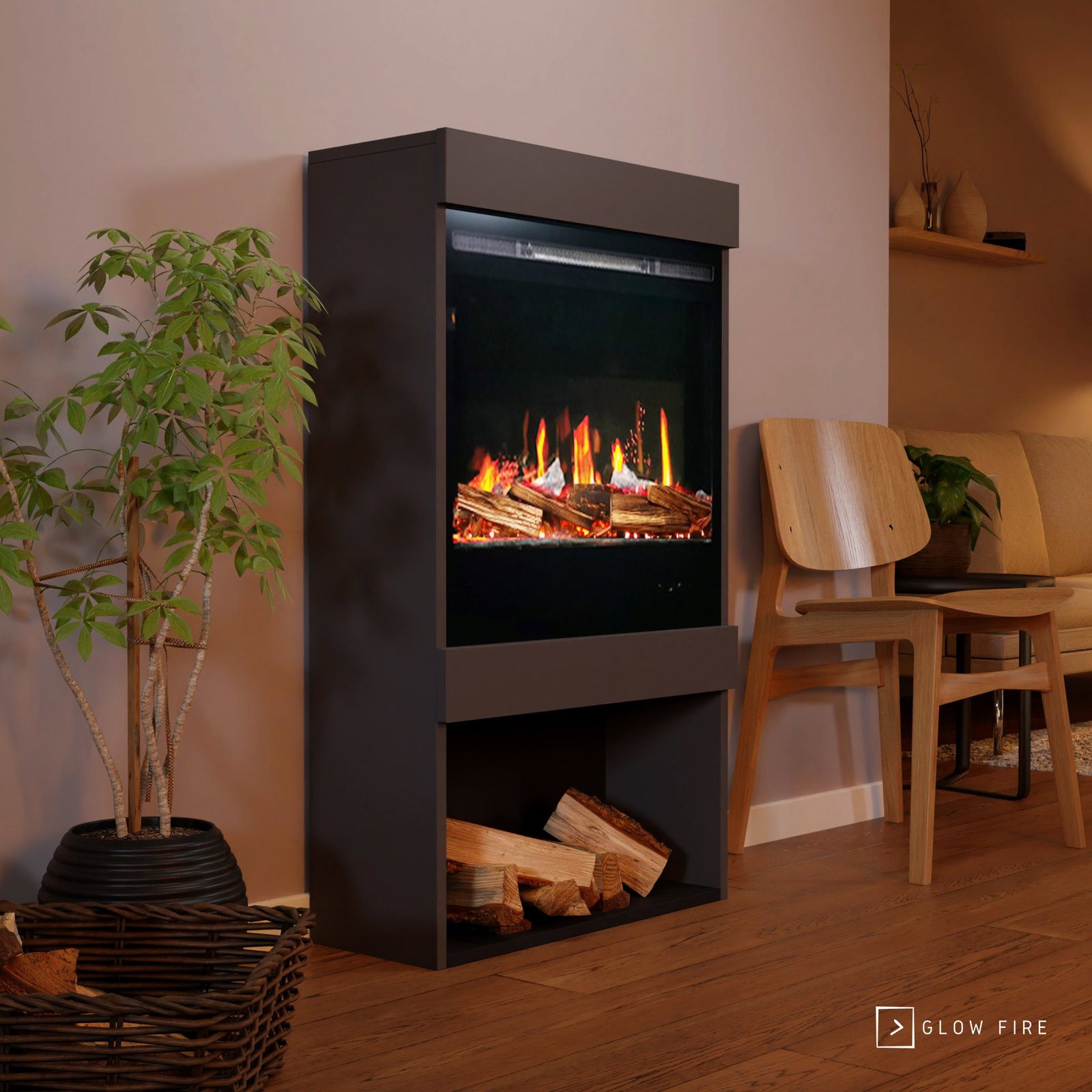 GLOW FIRE Elektrokamin Glow Fire SCM-1 Elektrokamin Screen Motion, Elektrischer Kamin mit Fernbedienung, Timer, 3D Flammenspiel, LED Feuer