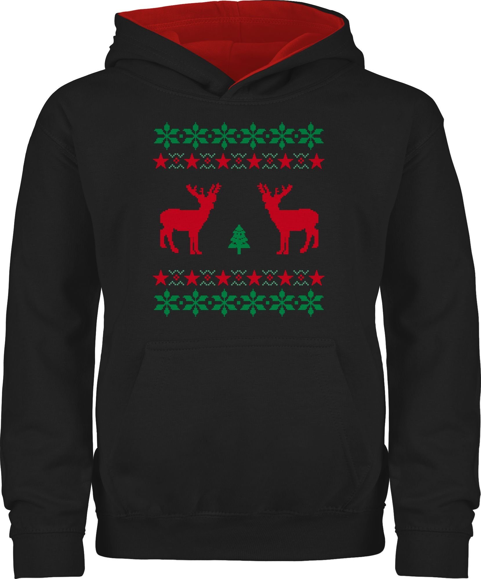 Shirtracer Hoodie Norweger Pixel Rentier Weihnachten Weihnachten Kleidung Kinder 1 Schwarz/Rot