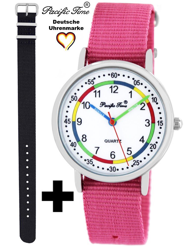 Pacific Time Quarzuhr Set Kinder Armbanduhr First Lernuhr Wechselarmband, Mix und Match Design - Gratis Versand schwarz und rosa