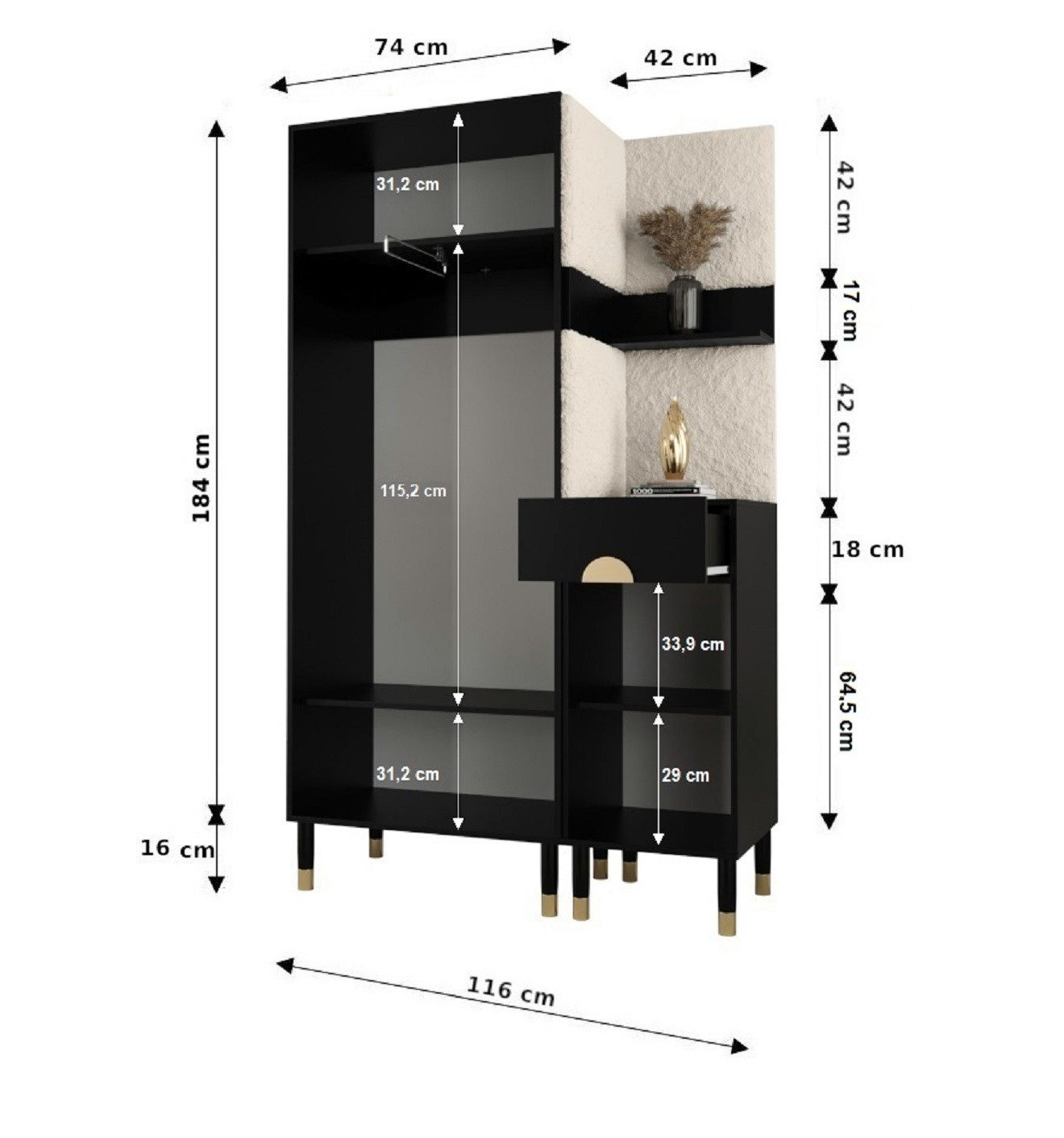 ABIKS MÖBEL Kompaktgarderobe PALERMO Set 6 Garderobe mit gepolsterten Paneelen, Industriell Design – Bild 4 von 4