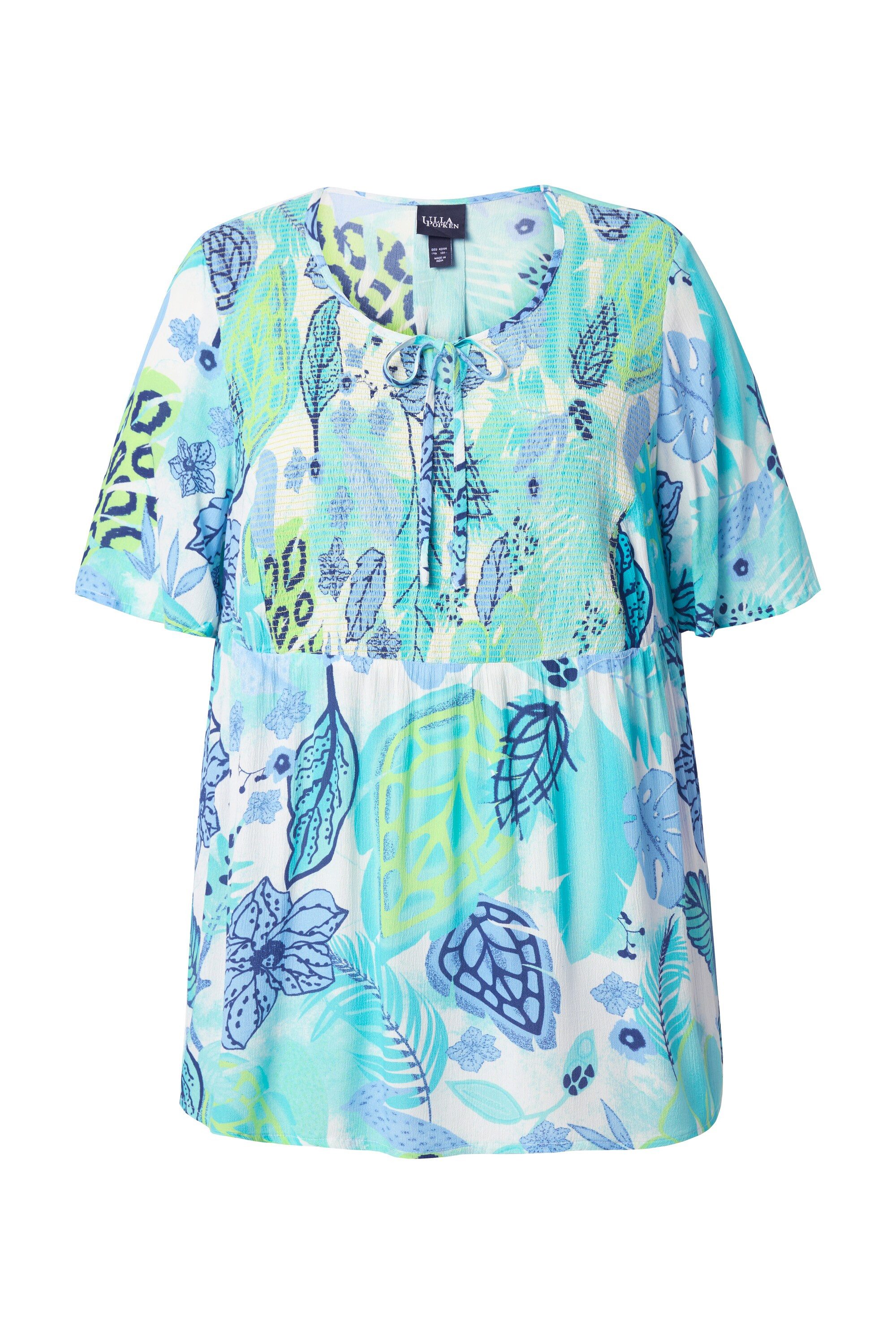 Ulla Popken Tunika Smok-Bluse Blätter A-Linie günstig online kaufen