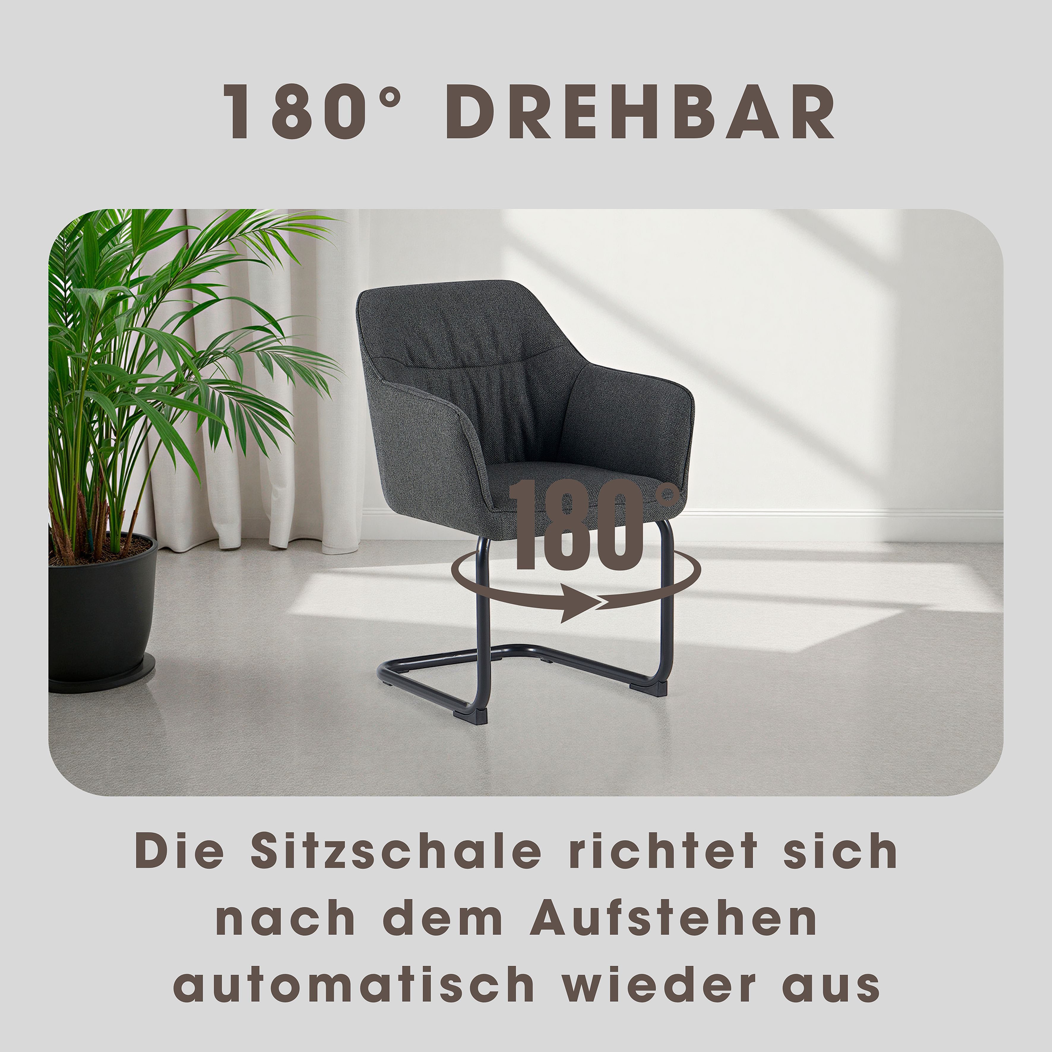 OTTO home Freischwinger Elba (Set, 2 St), gemütlicher Stuhl / Sessel, 180 Grad drehbar, Auto Return, Webstoff