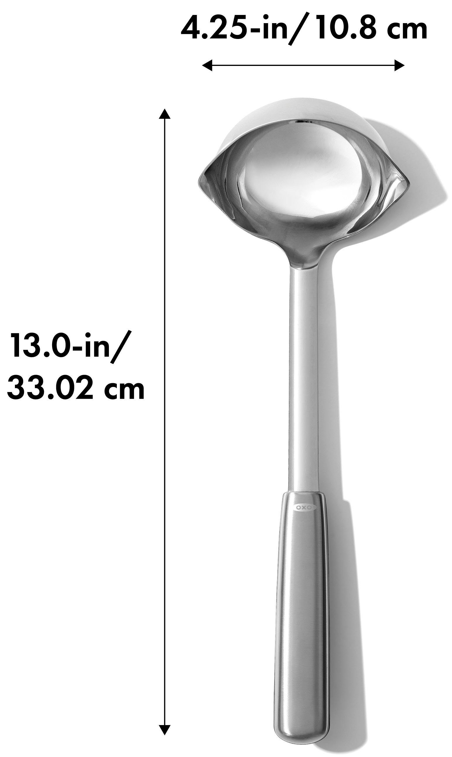 OXO SteeL Schöpflöffel, Edelstahlkelle, für Links- und Rechtshänder