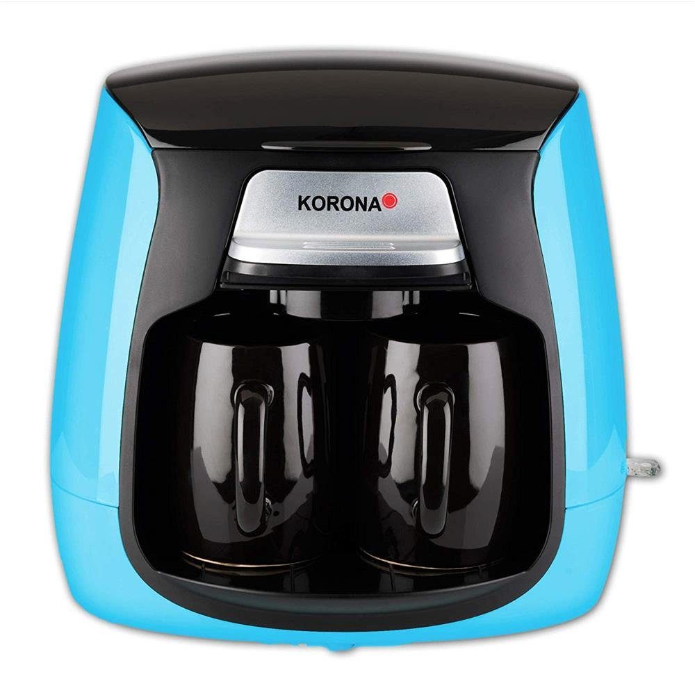 KORONA Filterkaffeemaschine 2 Tassen Filter, 2 Permanent inkl. Keramiktassen, Mini-Kaffeeautomat Kompakt-Kaffeemaschine, blau