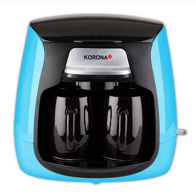 KORONA Filterkaffeemaschine 2 Tassen Kompakt-Kaffeemaschine, Mini-Kaffeeautomat inkl. 2 Keramiktassen, Permanent Filter, blau