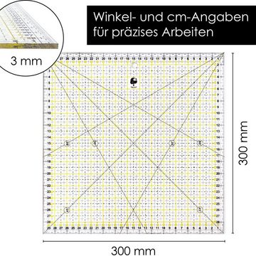 OfficeTree Lineal Schneiderlineal - 30x30 cm, Patchworklineal Lineal zum Nähen mit exakten Abmessungen und Zuschnitten