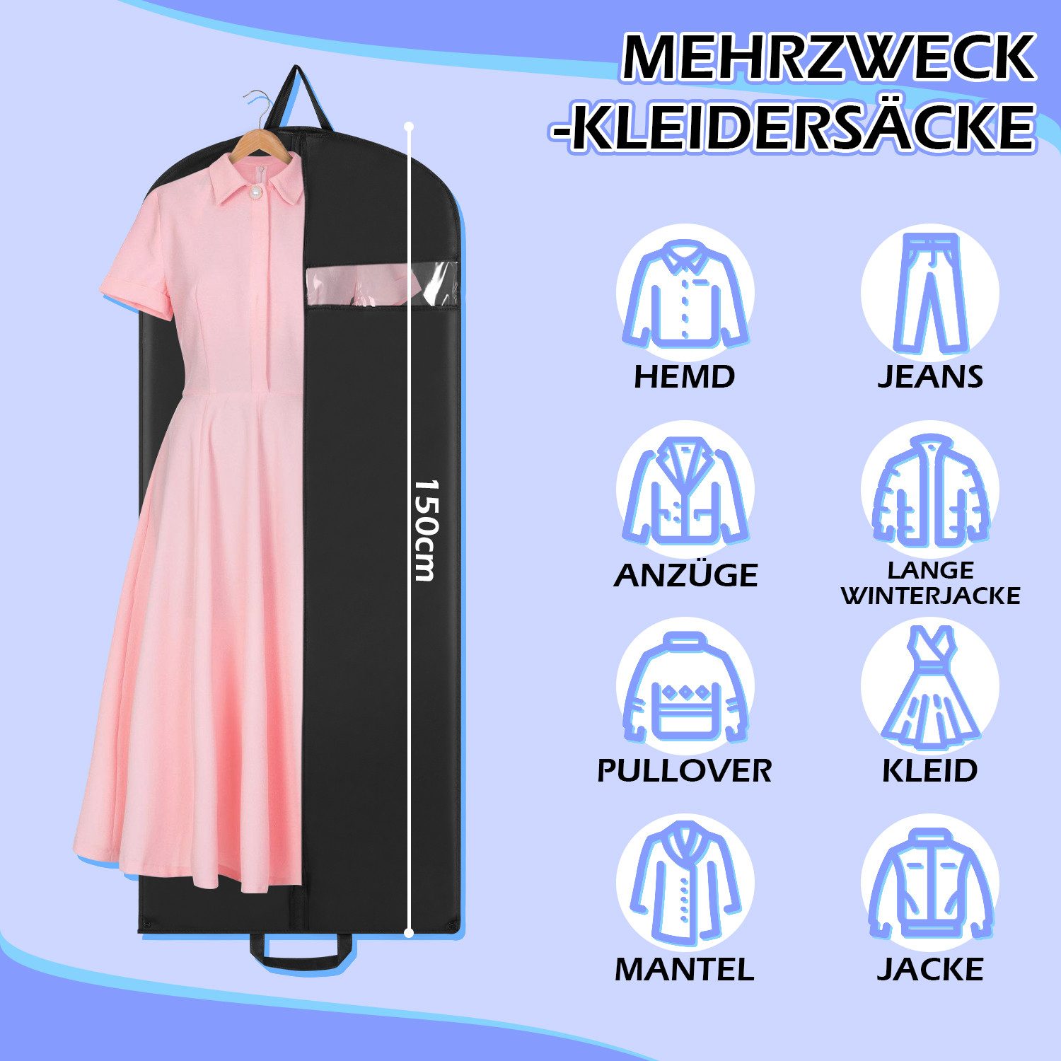 Clanmacy Sitzsack 5St. Kleidersack 150x60cm Kleiderhülle Vliesstoff mit Sch günstig online kaufen