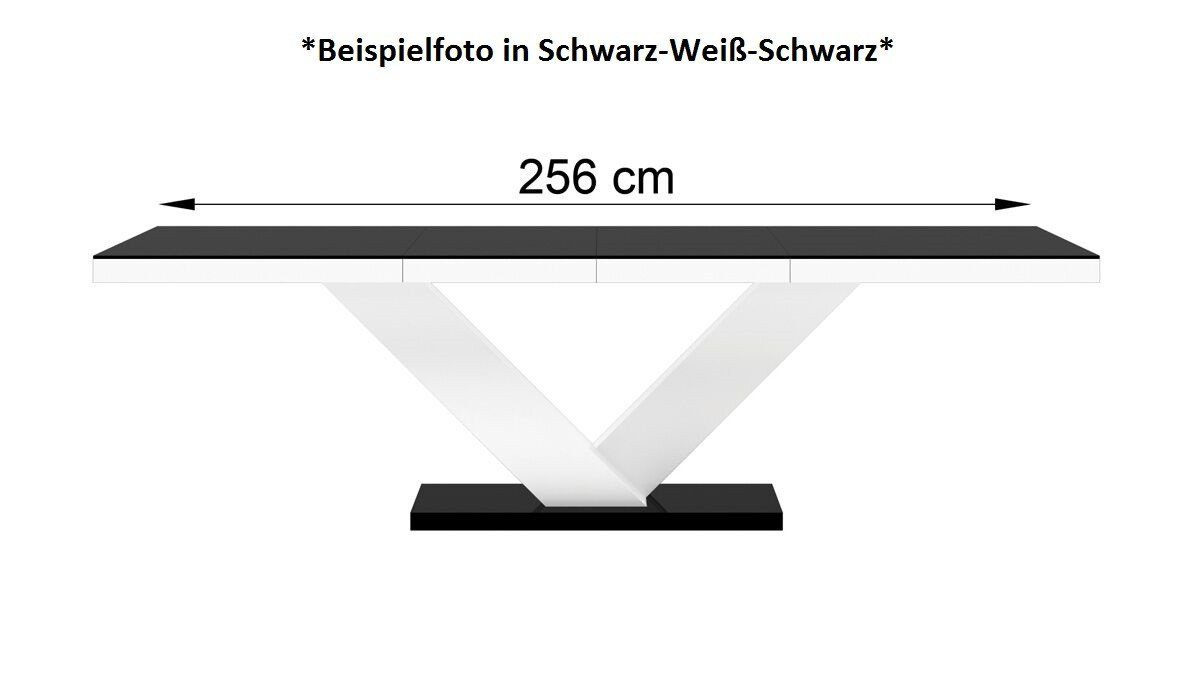 designimpex Esstisch Design Tisch bis Schwarz cm 256 ausziehbar 160 HE-999 Hochglanz