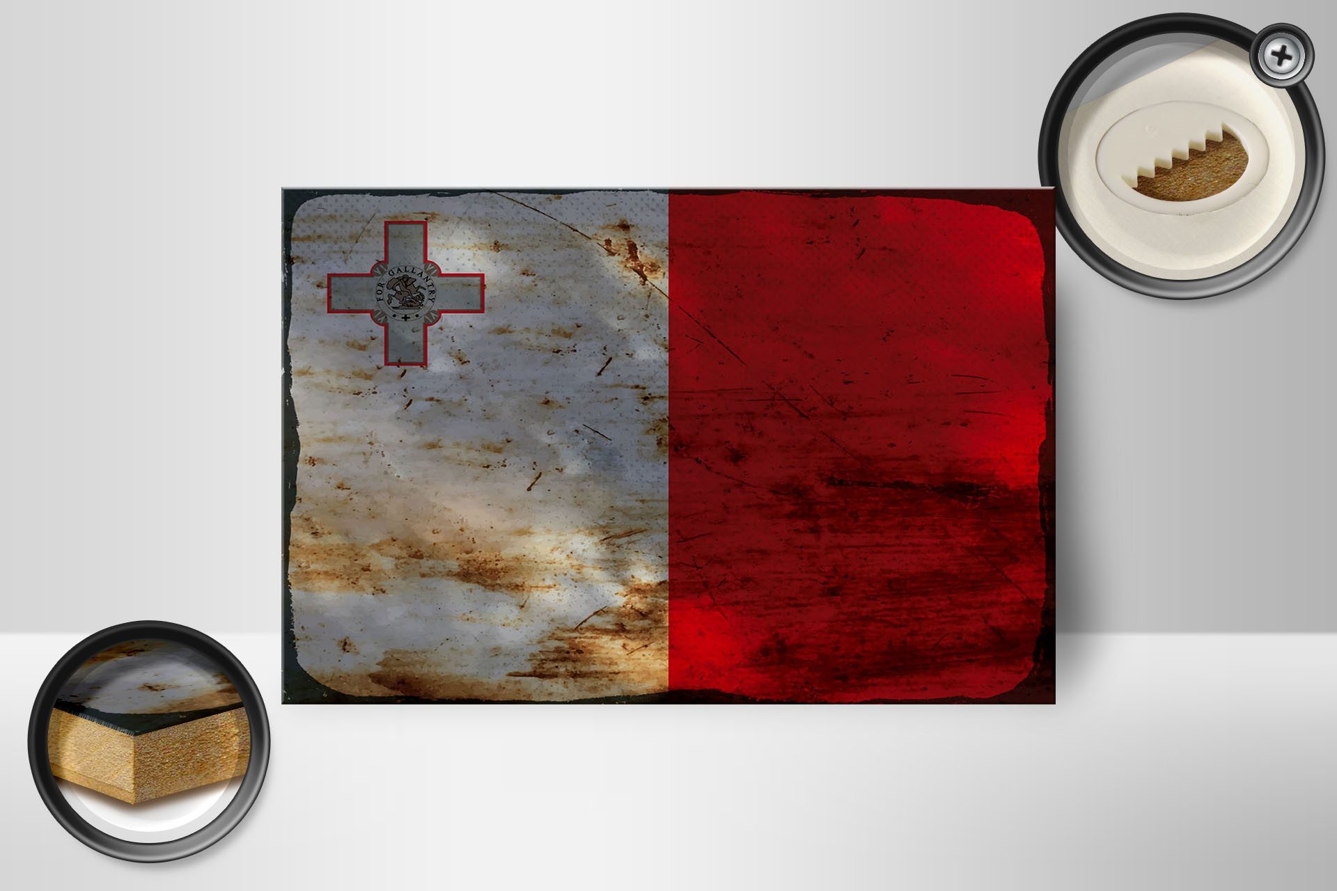 Femer GmbH Holzbild Flagge Malta 18x12 cm Flag of Malta Rost, Flaggen (1 St), Glatte Holzfaserplatte (MDF), vorn beschichtet