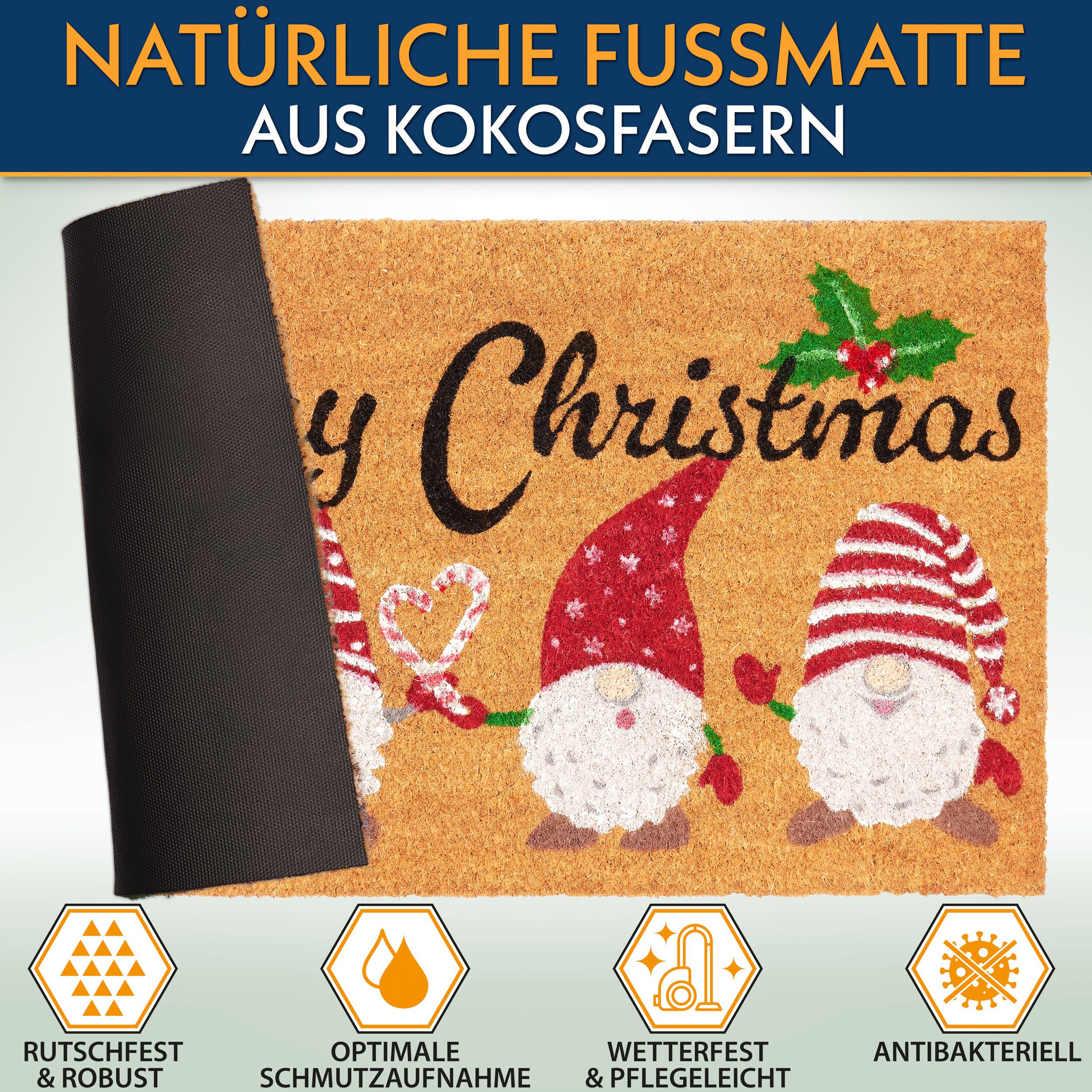 BRUBAKER Fußmatte Merry Christmas - 45 x 75 cm Schmutzfangmatte mit Wichtel günstig online kaufen
