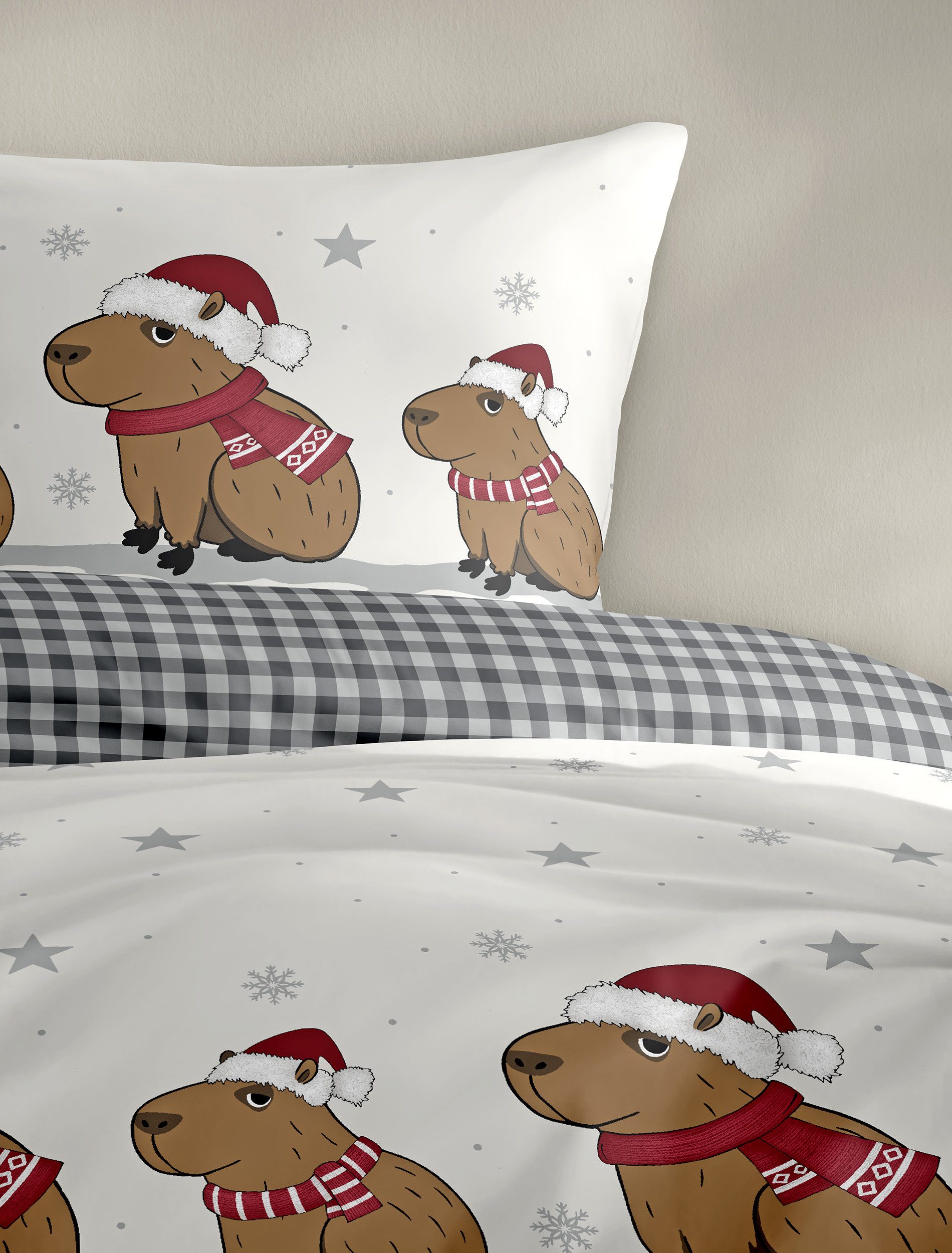 BIERBAUM Bettwäsche Wichtel, Biber, 2 teilig, 100 % Baumwolle, Biber, unterschiedliche Weihnachts-Designs