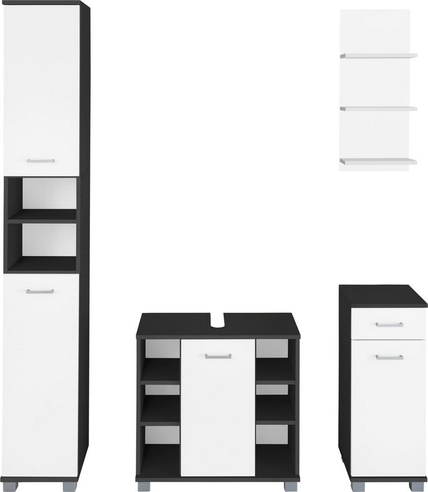 Schildmeyer Badmöbel-Set »Mobes«, (Set, 4-St), aus Hochschrank, Waschbeckenunterschrank, Unterschrank und Wandregal! Badschränke mit praktischem Stauraum durch viele Fächer, Türanschläge wechselbar-HomeTrends