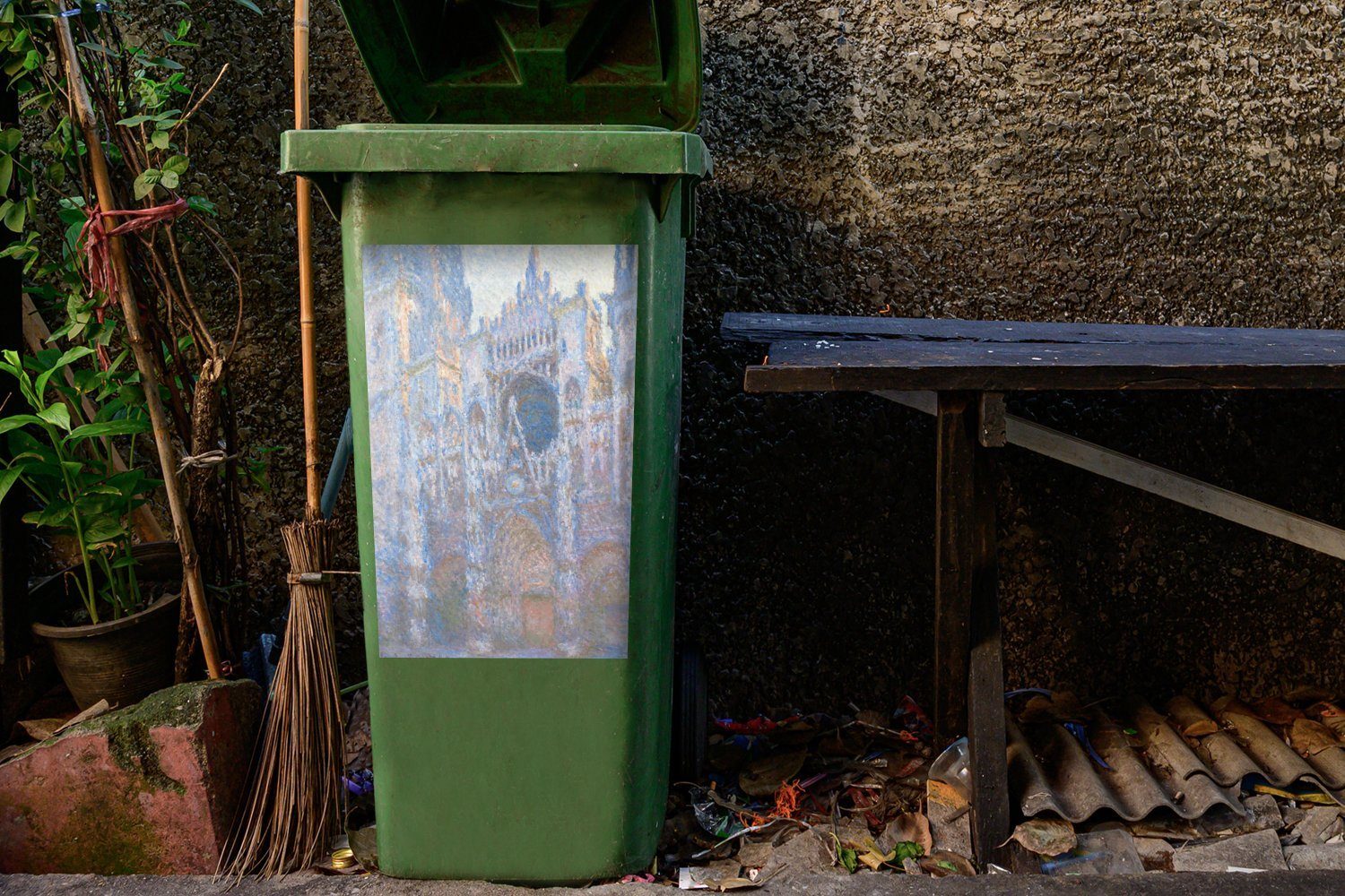 MuchoWow Wandsticker Kathedrale Container, Mülleimer-aufkleber, von von St), - Claude Sticker, Rouen Abfalbehälter (1 Mülltonne, Monet Gemälde