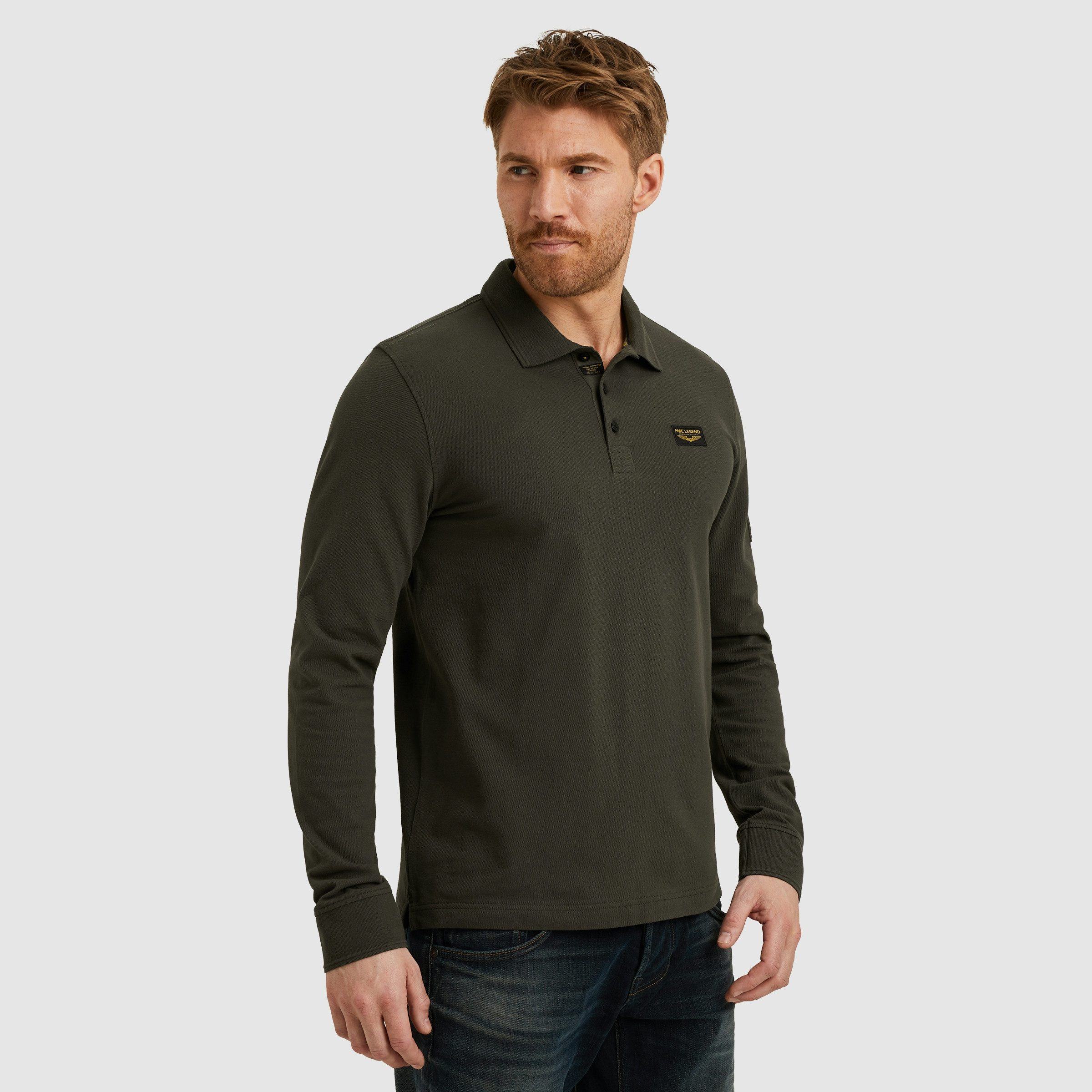 PME LEGEND Langarm-Poloshirt mit Logo Stickerei