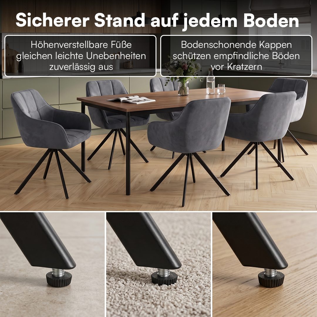 skølm Esszimmerstuhl Sköll Drehstuhl mit Samt-Bezug (2er Set, dunkelgrau, bis 150 kg), Küchenstuhl, höhenverstellbar & drehbar, verfügbar als 4er/6er Set – Bild 4 von 5