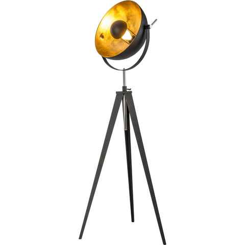 Nino Leuchten Stehlampe BOWY, ohne Leuchtmittel, Retro Optik, Höhe von 148 bis 168 cm verstellbar, schwarz/goldfarben