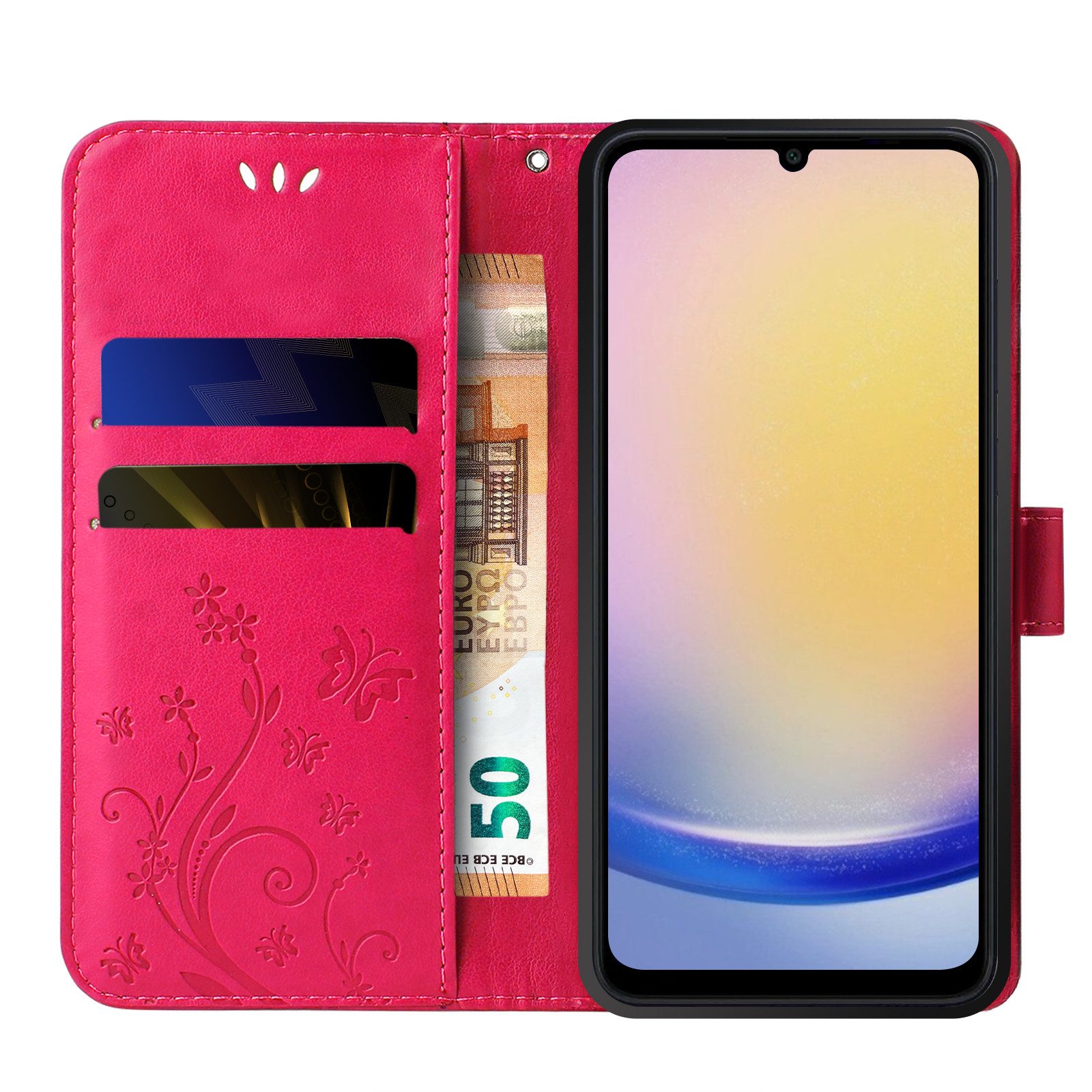 Tec-Expert Handyhülle Cover Tasche Hülle für Samsung Galaxy A25 5G 6,5 Zoll, Klapphülle Case mit Kartenfach Fliphülle aufstellbar, Motiv Blumen