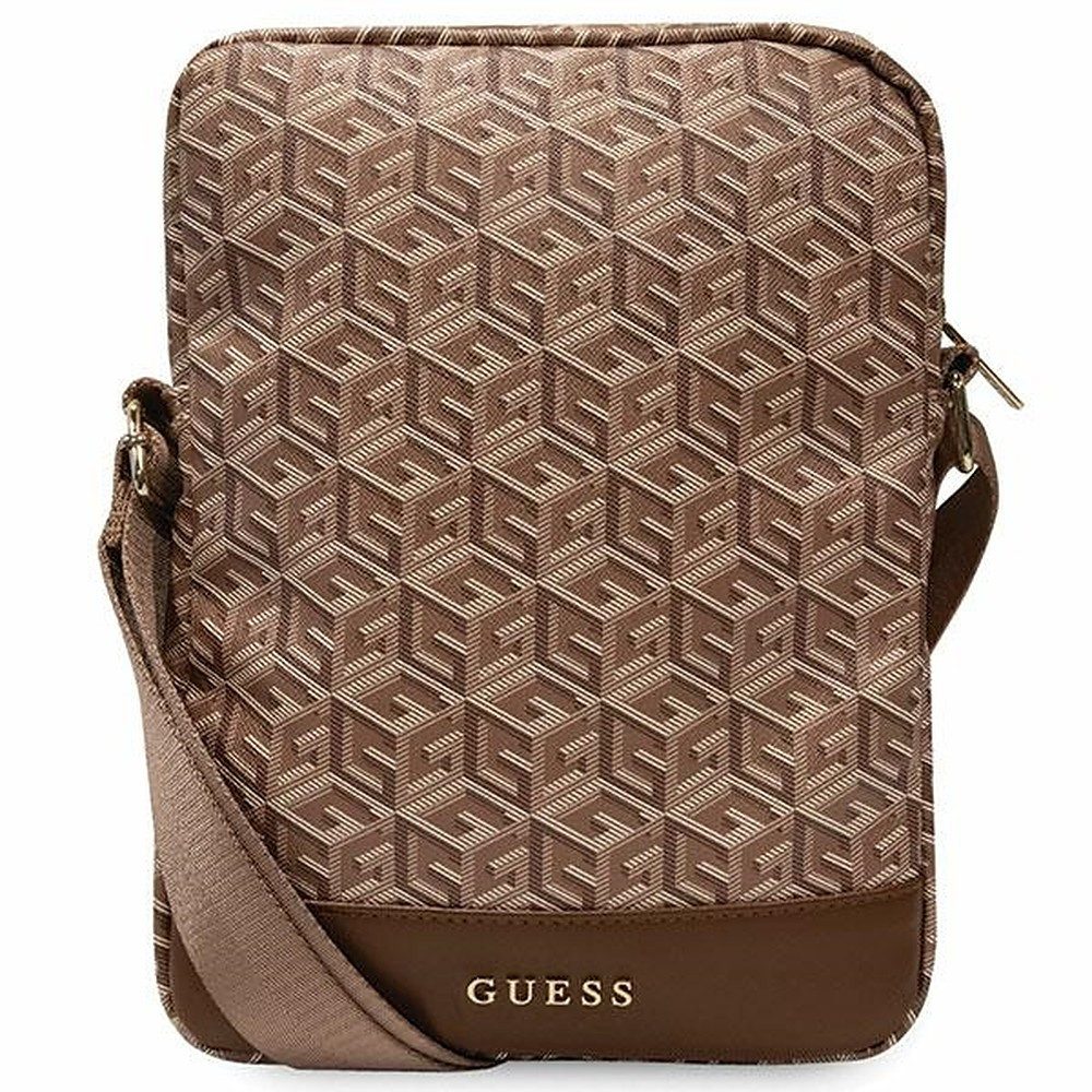 Guess Tablettasche Umhängetasche Schultertasche Tablethülle (Spar-Set, 1-tlg., 27 x 20 x 5 cm edel), GCube-Muster, Kunstleder, goldfarbene Beschläge
