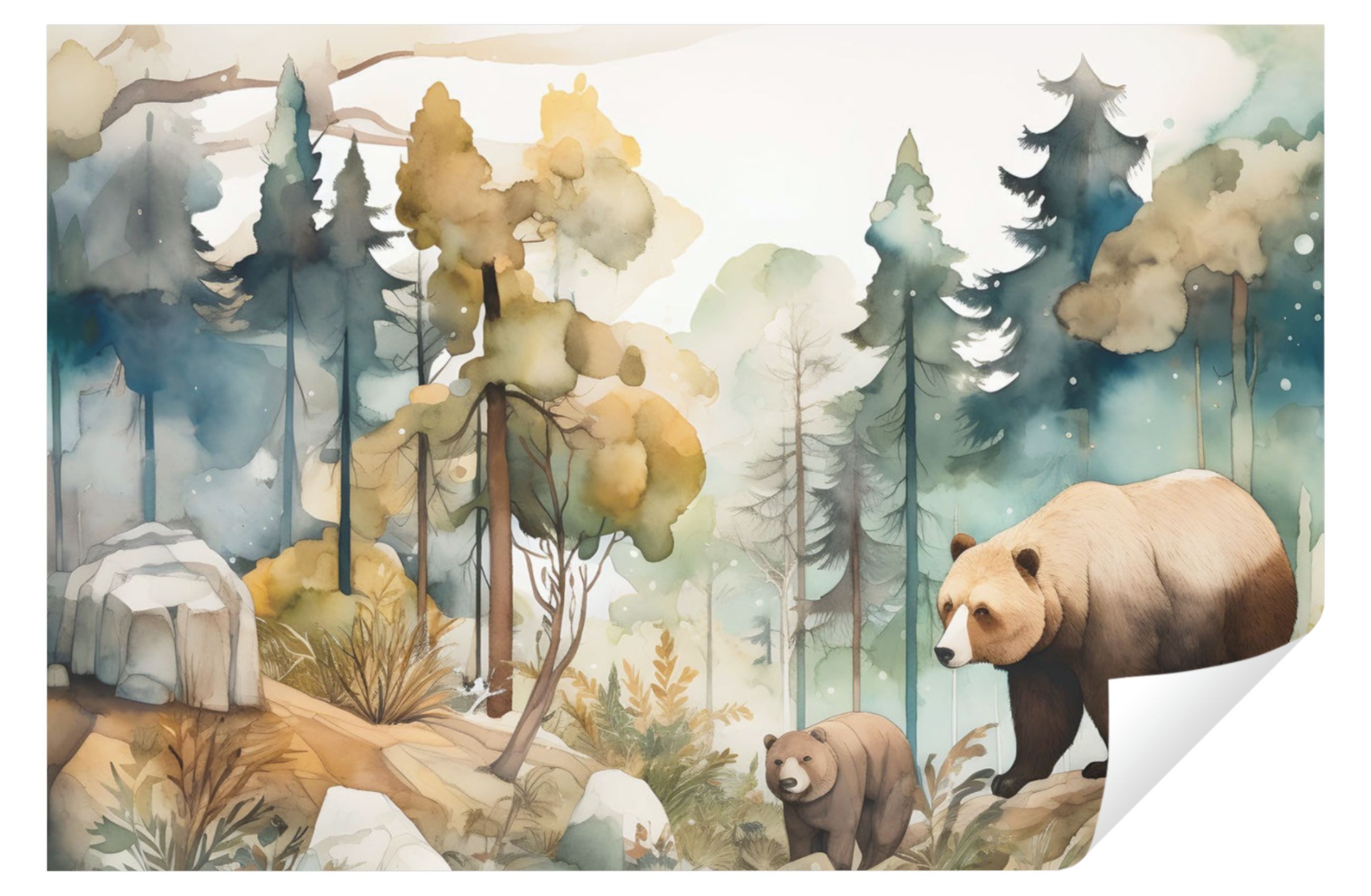 Wallarena Fototapete Kinderzimmer Wald Tiere Bär Aquarell Vlies Tapete Vlie günstig online kaufen