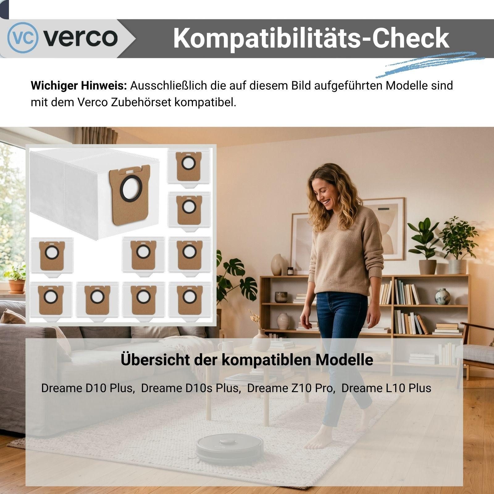 VERCO Staubsaugerbeutel Staubbeutel für Dreame D10 Plus, passend für Für Dreame, 10 St., Ersatz Staub Beutel für die Absaug Basis Station – Bild 2 von 5
