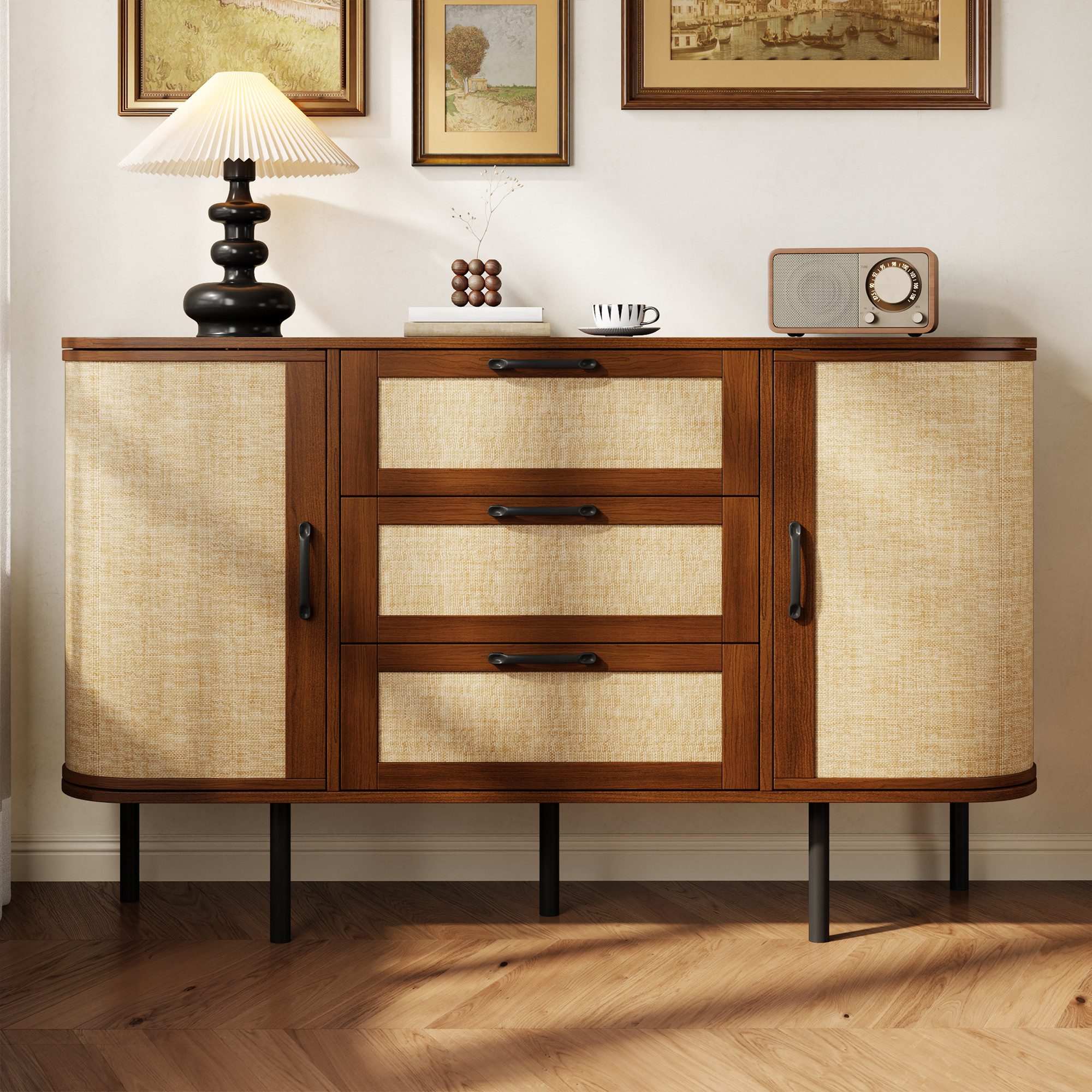 Merax Sideboard mit 2 Türen und 3 Schubladen & höhenverstellbaren Einlegeböden (120 L x 40 B x 82 H cm, 1 St), Kommode Anrichte mit …