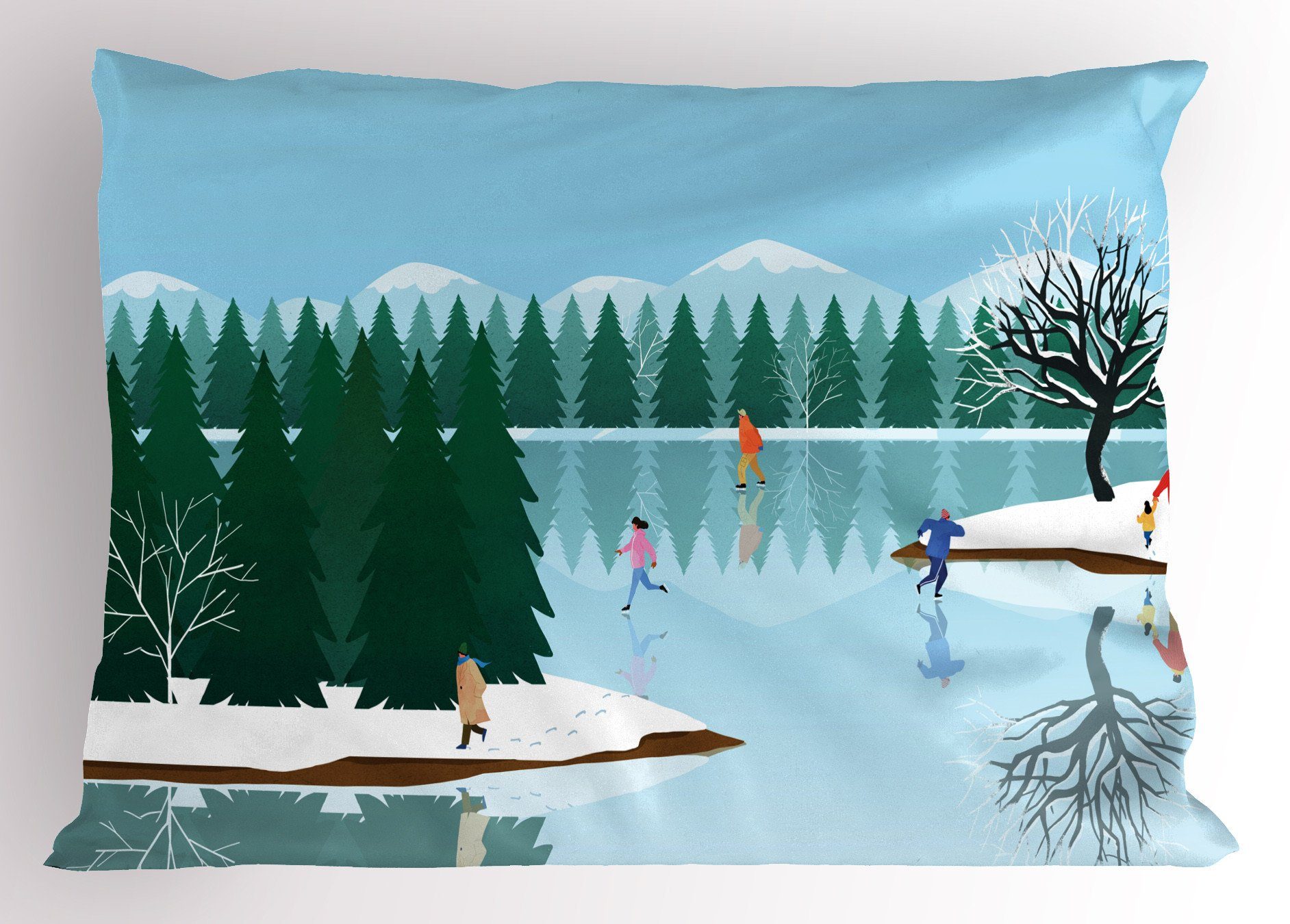 Gedruckter Size Kissenbezüge King Lake Art Abakuhaus Kissenbezug, Frozen Stück), Eislaufen Standard Dekorativer Winter (1