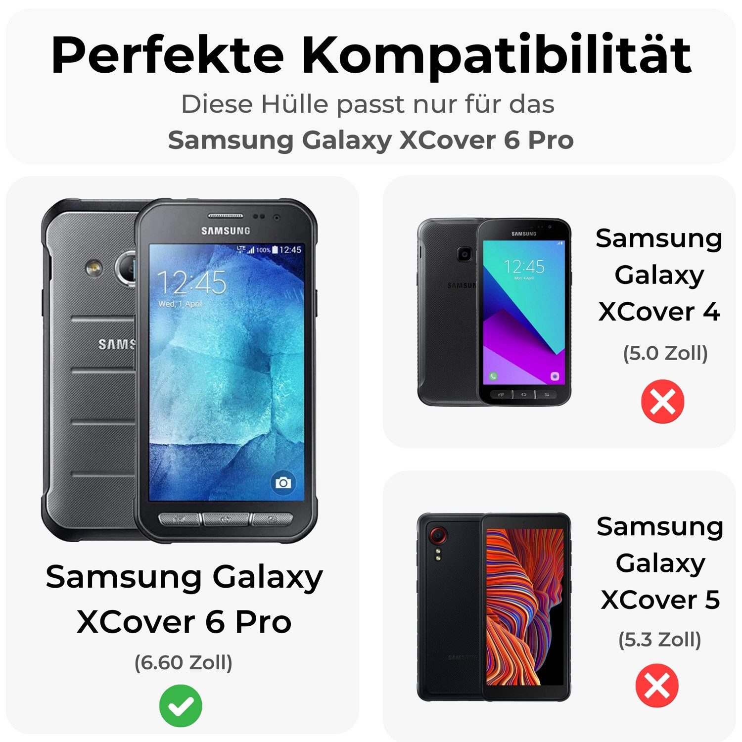 betterfon Handyhülle Handytasche für Samsung Galaxy XCover 6 Pro Klapphülle Schwarz, 3 Kartenfächer, Magnetverschluss & Standfunktion im Lederlook