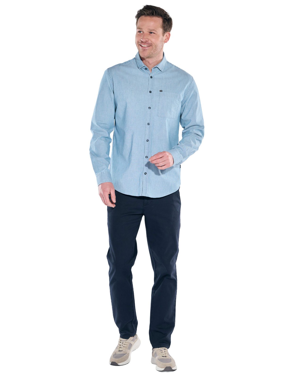 Engbers Langarmhemd Herren Helles Jeanshemd, Mittelblau