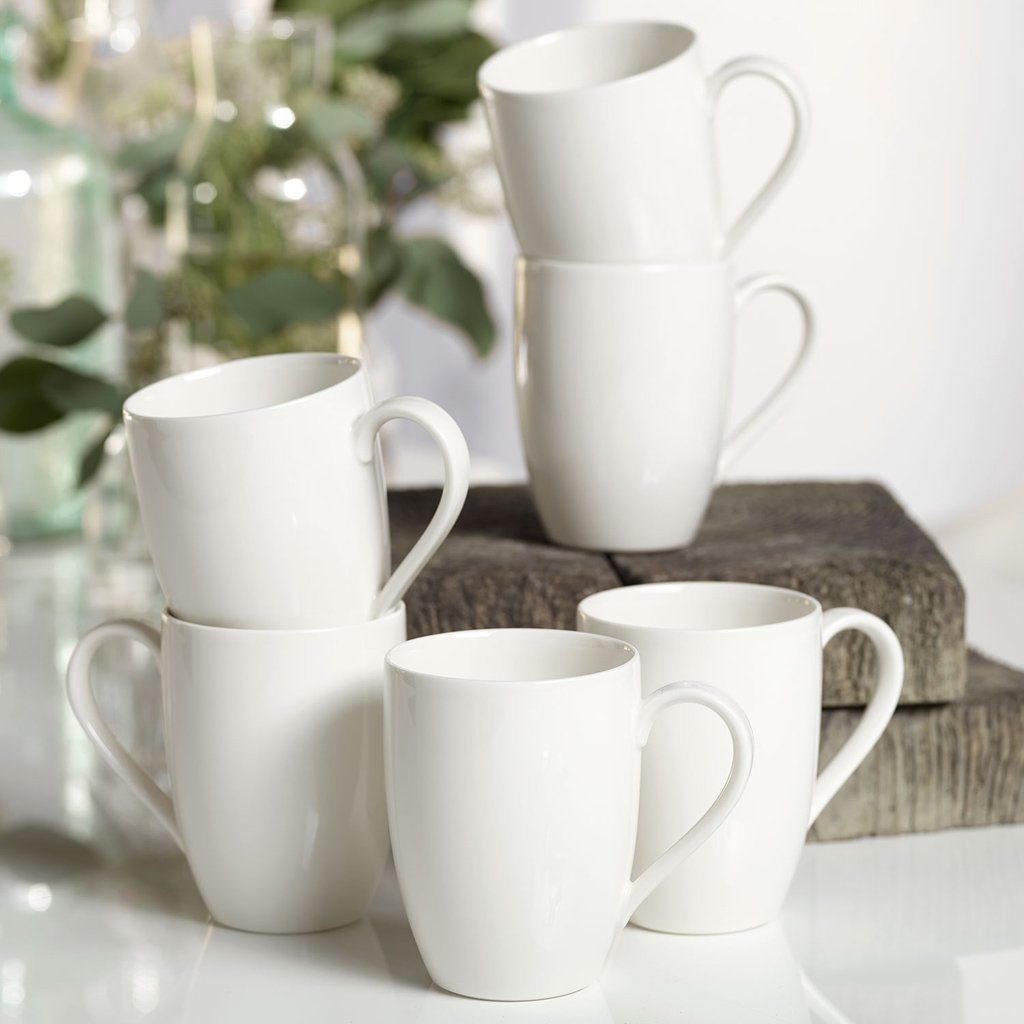 vivo Villeroy & Boch Group Kaffeeservice Basic White Becher mit Henkel Set, 6-teilig EC (6-tlg), 6 Personen, Porzellan, Premium Porcelain, mikrow.- & spülm.sicher, Made in Germany