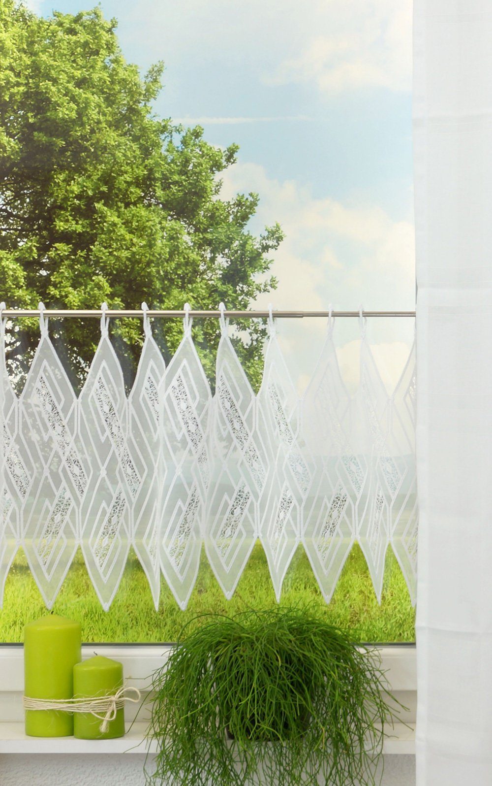 Plauener Spitze® Scheibengardine Diamant (1 St), transparent, HxB 39x40cm günstig online kaufen