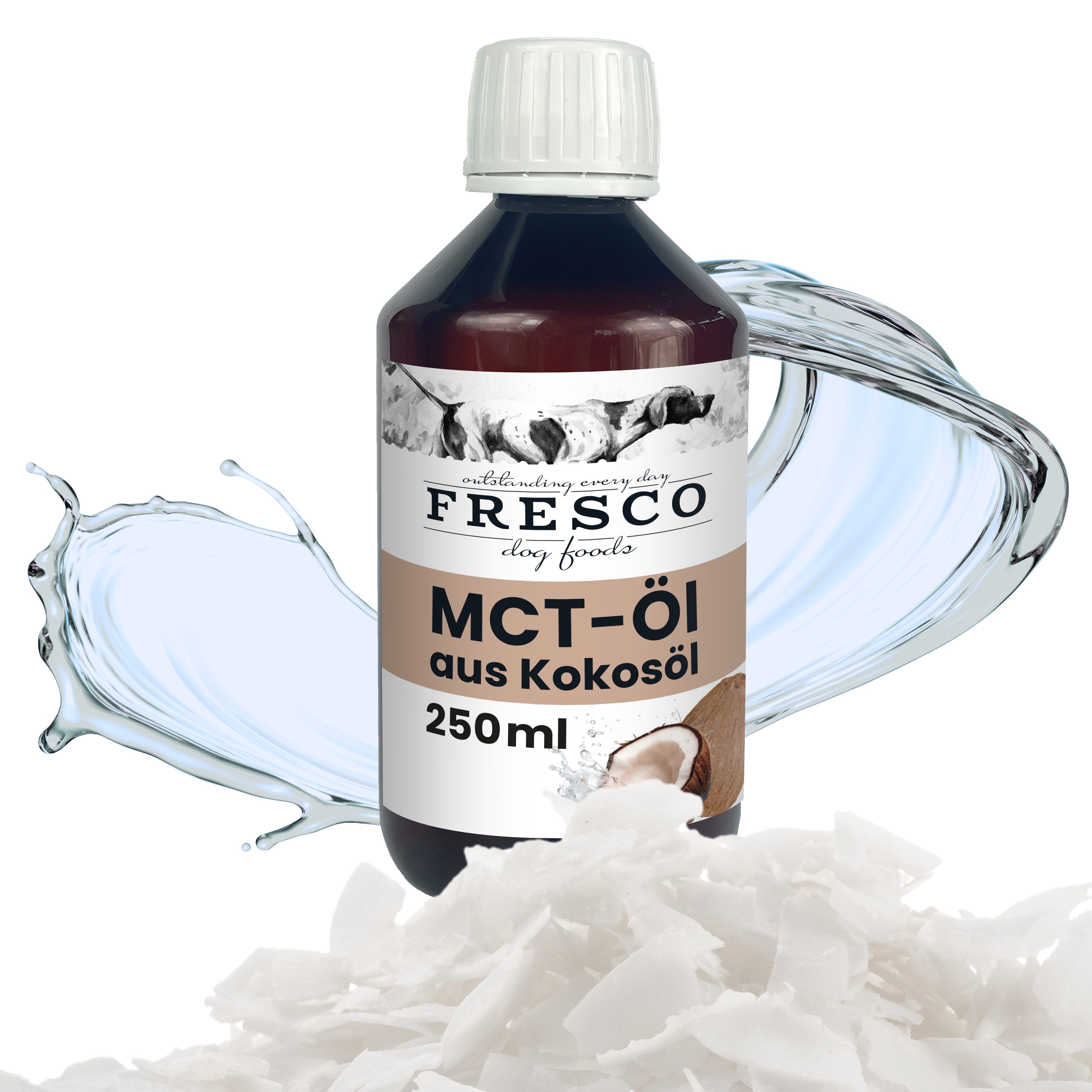 Fresco Dog MCT Öl für Hunde 250ml, BARF Öl Hund mit C8 und C10, Nahrungsergänzungsmittel für: Kleintiere, Katzen, Hunde, Für Senioren & aktive Hunde, Geschmacks- und geruchsneutral, Vegan
