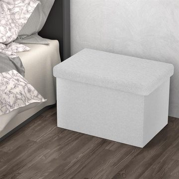 Intirilife Sitzhocker (Sitzwürfel mit Stauraum 49x30x30 cm in SCHNEE WEIß - Fußablage), Faltbare Sitzbank - aus Stoff mit Mulden - Aufbewahrungsbox Truhe