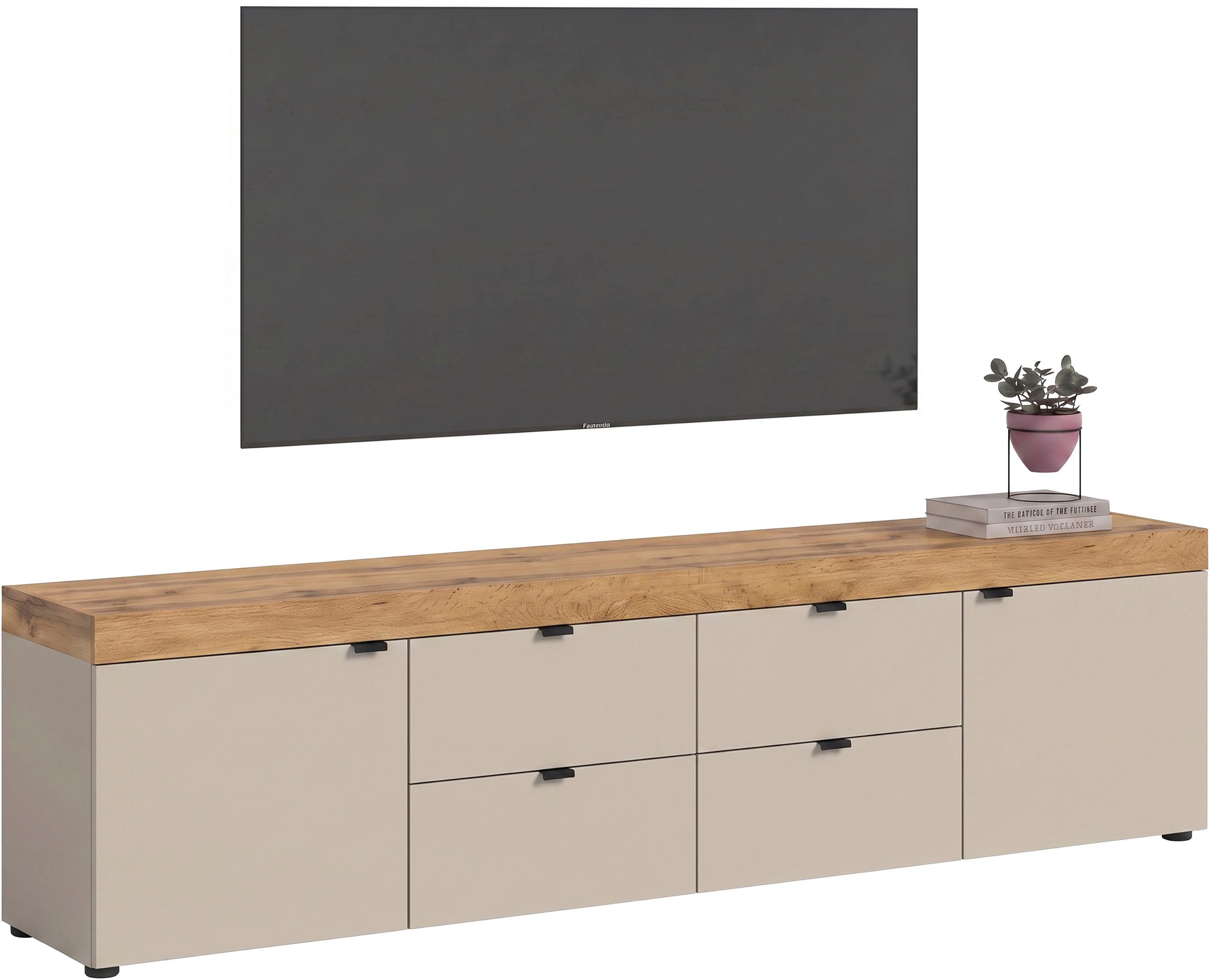 OTTO home Lowboard MAMBO II, Breite 200 cm, 2 Türen, 4 Schubkästen, 4 Fächer (1 St., 2-farbige Ausführung, in verschiedenen modernen Trendfarben erhältlich), Lowboard, TV Unterschrank, TV-Schrank, Wohnzimmer
