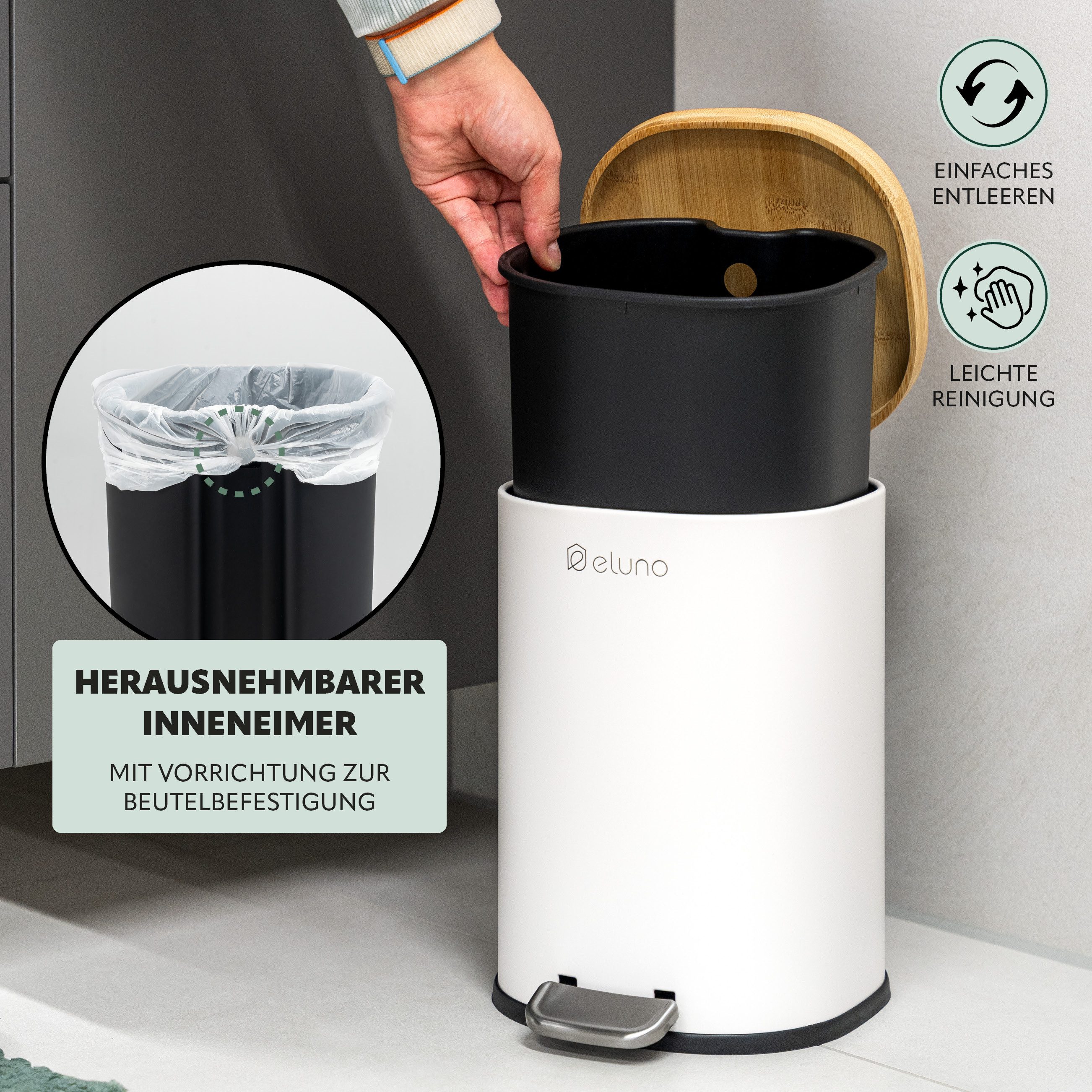 eluno Badaccessoire-Set Badezimmerset aus Metall und Bambus, 2 tlg. – Bild 5 von 5