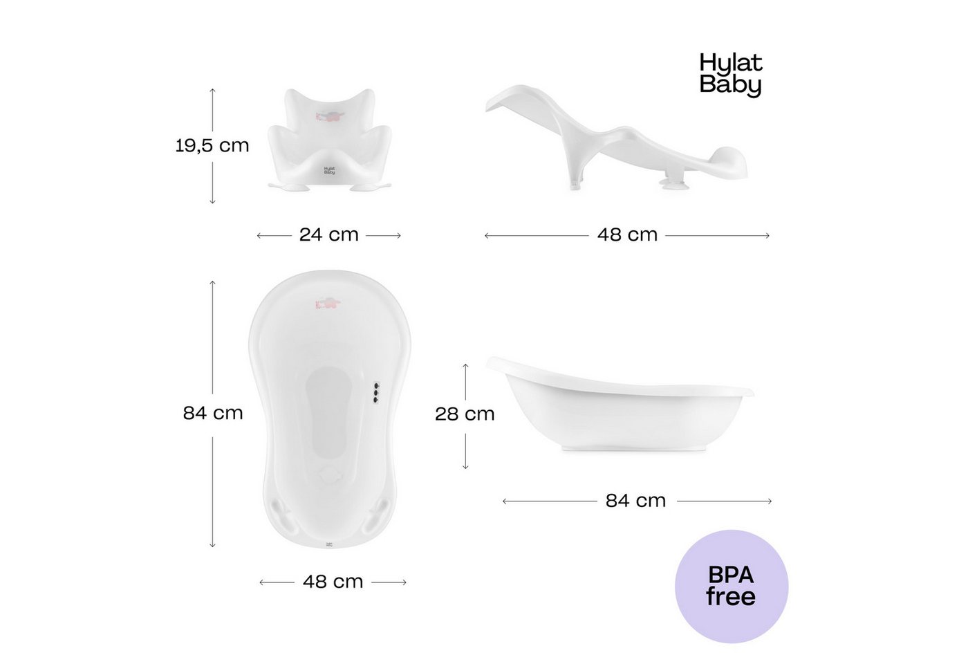 Thumbnail - Hylat Baby Babybadewanne Hylat Baby Badewanne Set - für Neugeborene und Babys – Motiv Friends, (4-teiliges SET, 4-tlg), ...