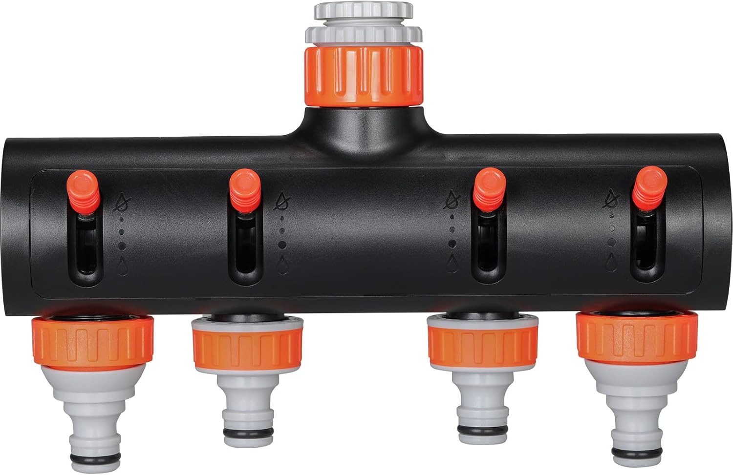 TLGREEN 4-Wege Verteiler 3/4 Zoll und 1/2 Zoll Gewinde Wasserhahn Wasserverteiler mit Adapter, (Wasserdurchfluss regulier zu 4 Geräte-individuellem Absperrhähnen), für Gartenbewässerung, Küche, Waschen