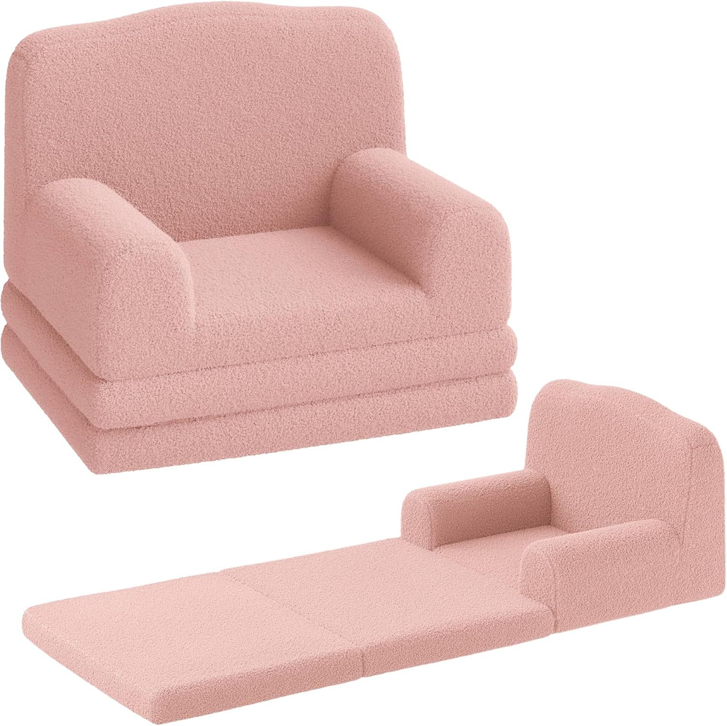 GarveeMore Kindersofa 2-in-1 Schlafsofa Sofabett Klappsofa für Kinder aus Teddystoff
