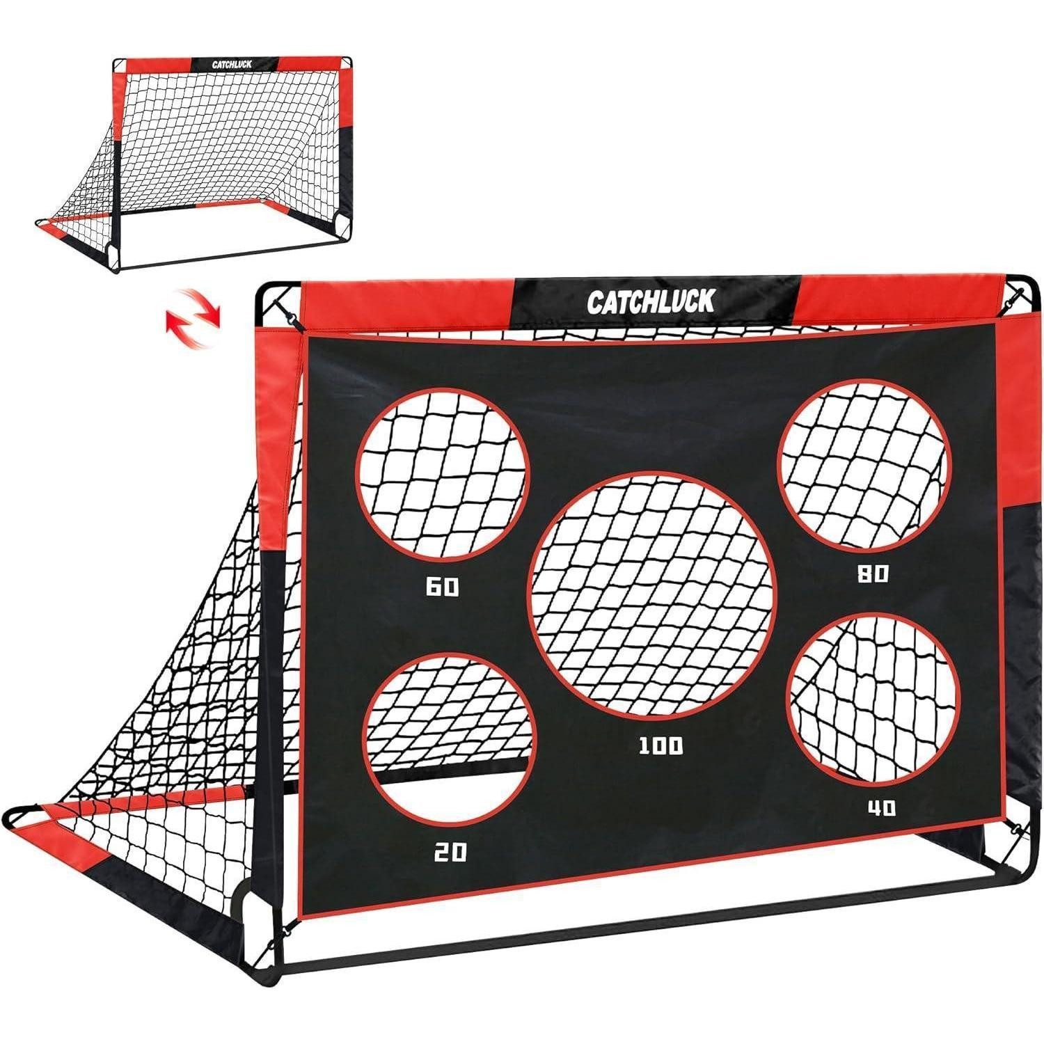 LuxusKollektion Fußballtor Fussballtore Garten Kinder 2in1 Schusslöcher Upgrade-Rot-150x120x120