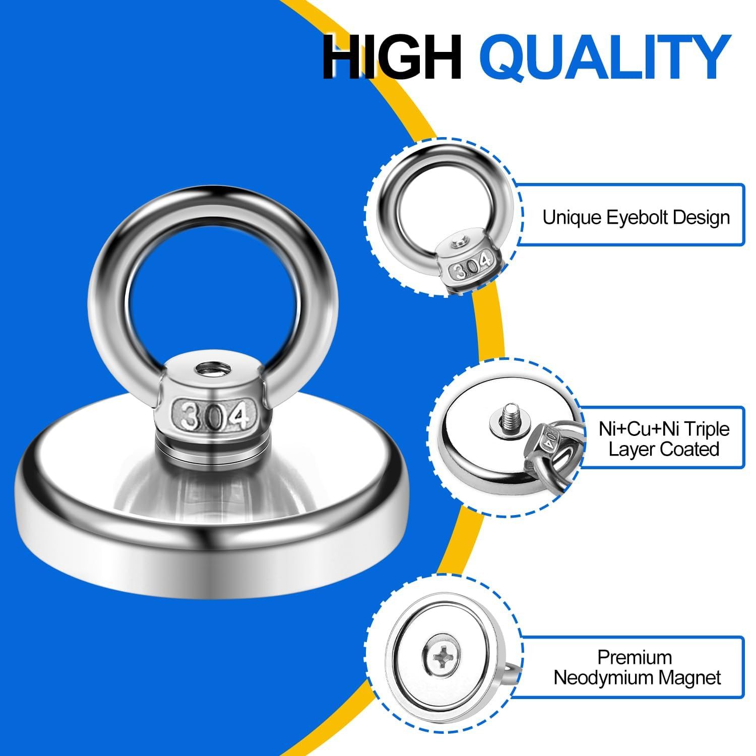 BlingBin Magnet Starke Ösenmagnet 45 KG Haftkraft, Super Stark Neodymium Magnet Haken (1er Set, 4-St., 4 Stück), Multifunktions Senkkopf Topfmagnet mit Öse, Suc – Bild 4 von 5