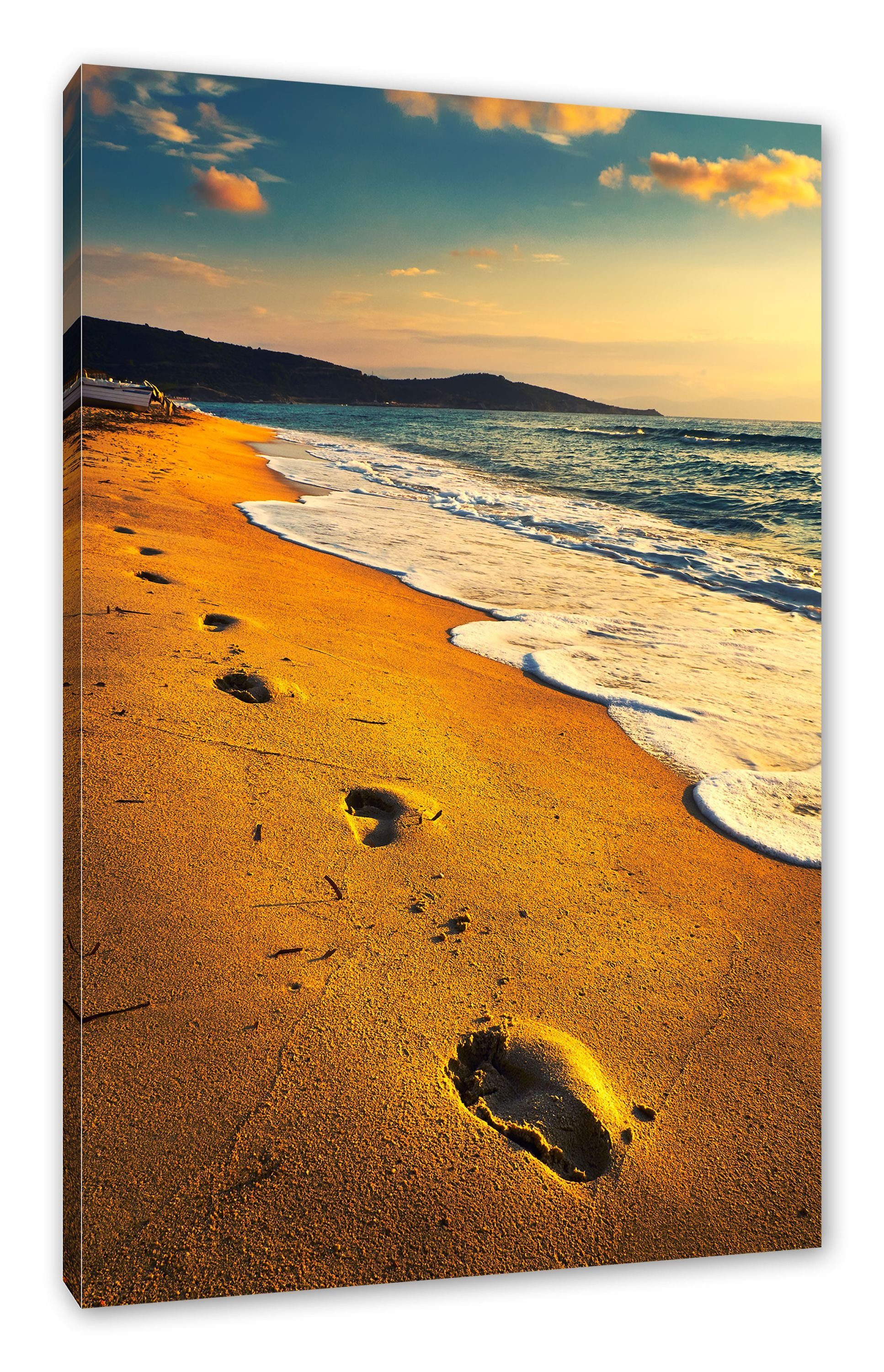 Pixxprint Leinwandbild Fußabdrücke im Strand, Fußabdrücke im Strand (1 St), Leinwandbild fertig bespannt, inkl. Zackenaufhänger