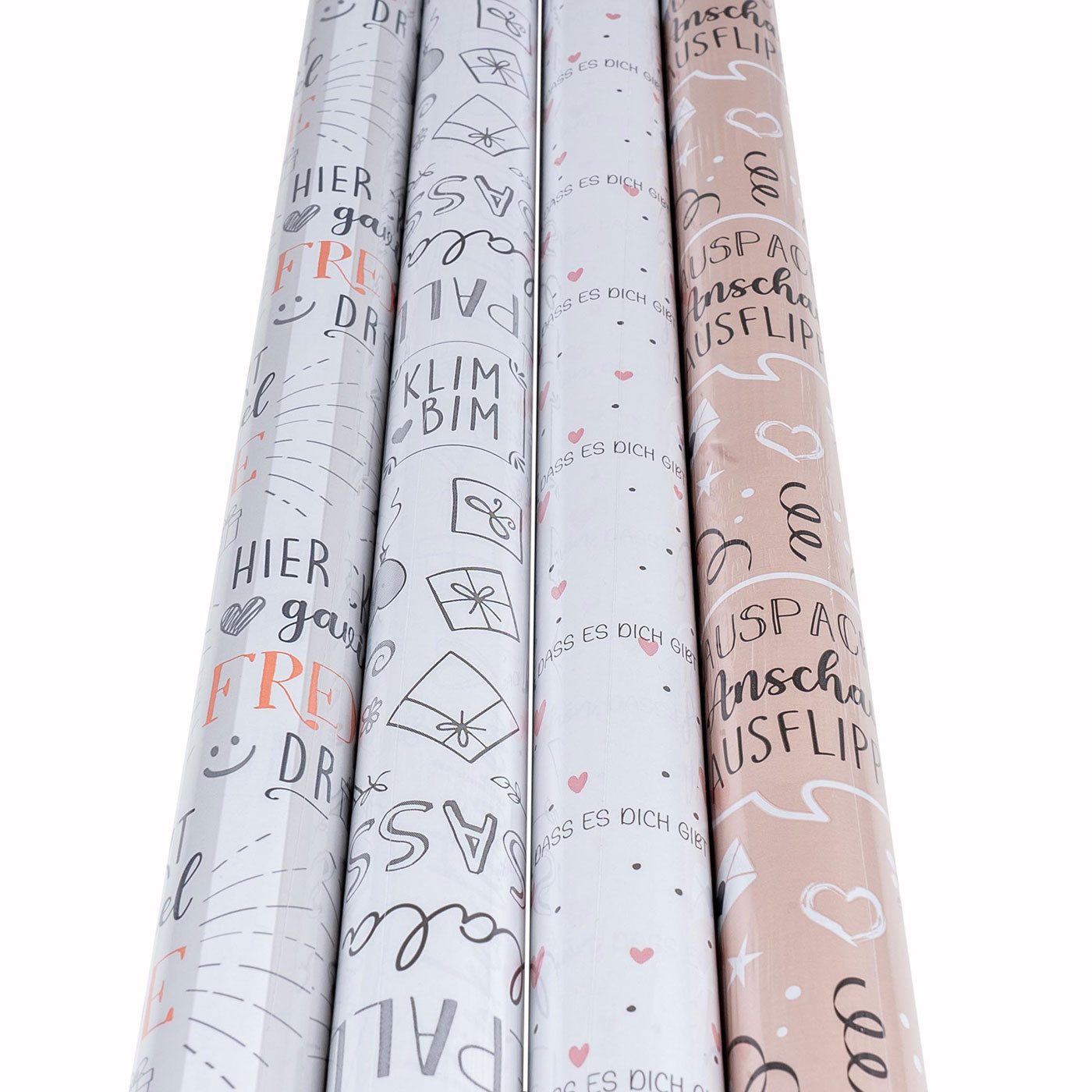 Levandeo® Dekoobjekt, 4 Rollen Geschenkpapier Set 70x200cm Geburtstag Weiß Braun Freunde