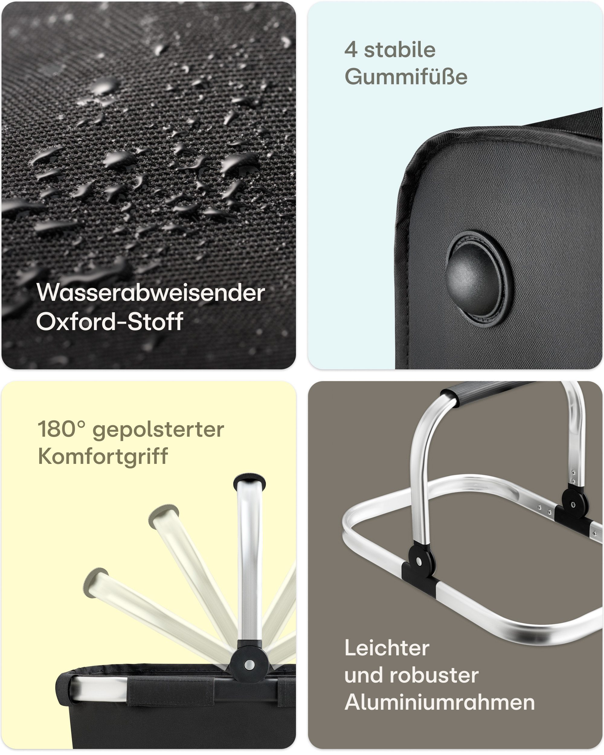 Praknu Einkaufskorb Einkaufskorb Faltbar – 2 in 1 Erweiterbar, Waschbarer Bezug, Tragekorb, 25 l, Stabil mit Alurahmen & Verstärktem Boden – Extra Fächer innen & außen