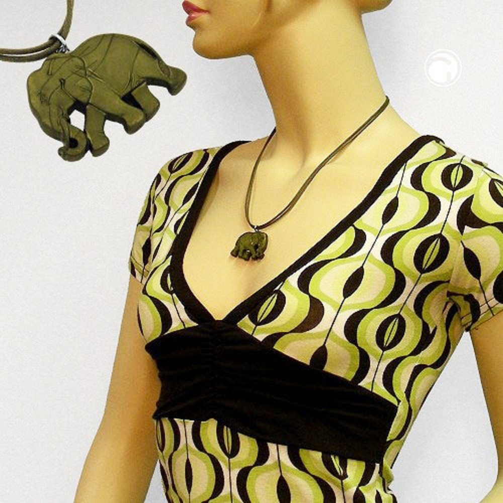 Damen unbespielt 50 für Modeschmuck Kette Collier Modeschmuck cm, Olivgrün-Matt Elefant
