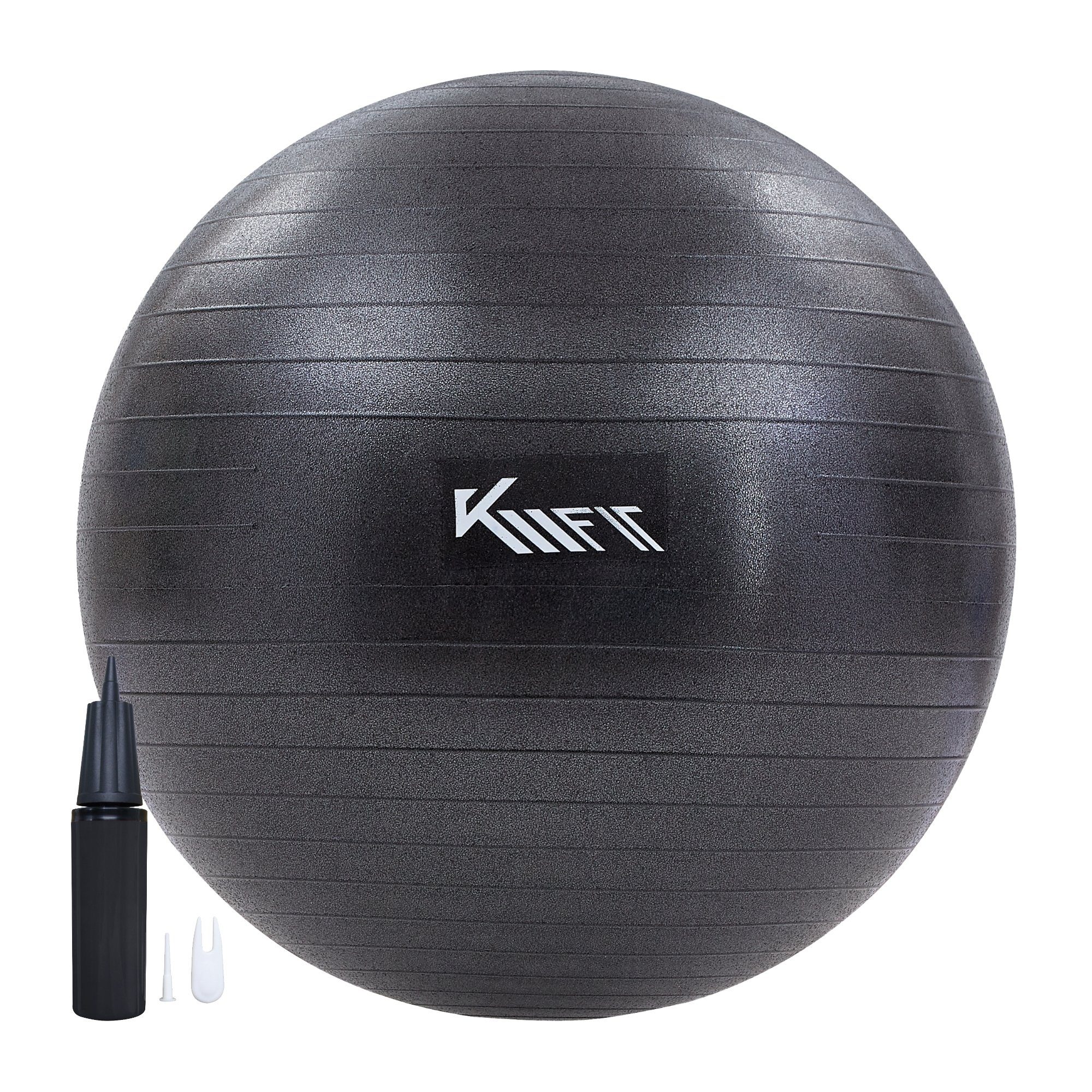 KM - Fit Gymnastikball 65 cm Trainingsball Sitzball für Fitness, Yoga, Gymnastik (mit Luft-Pumpe, Schwarz), Max. Belastbarkeit: 300 kg