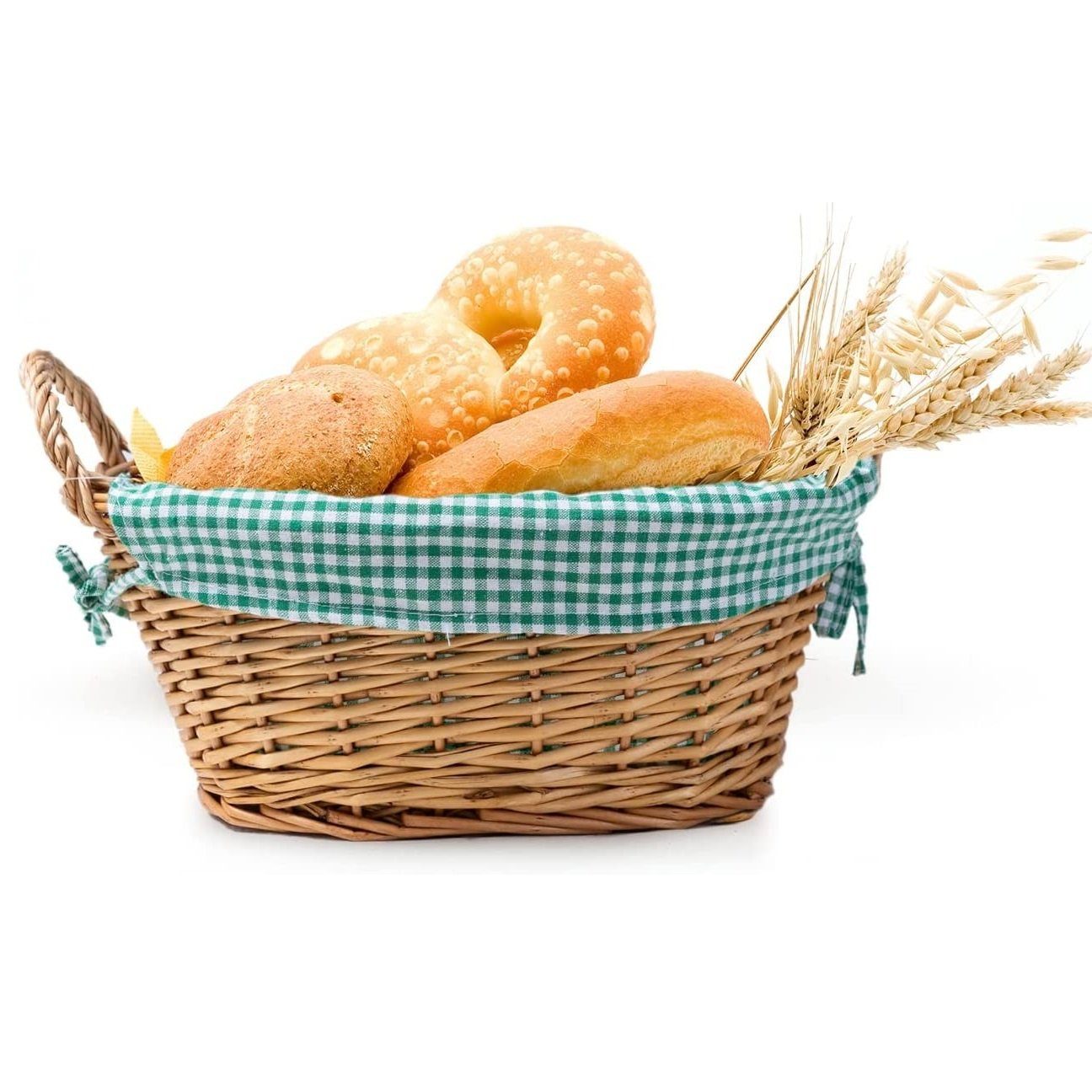 Stoffbezug, Griffen Weide und Grün Brotkorb mit eGenuss Weidenbrotkörben(€11,49/Stück) - eGenuss Brotkörbe seitlichen abnehmbarem 2