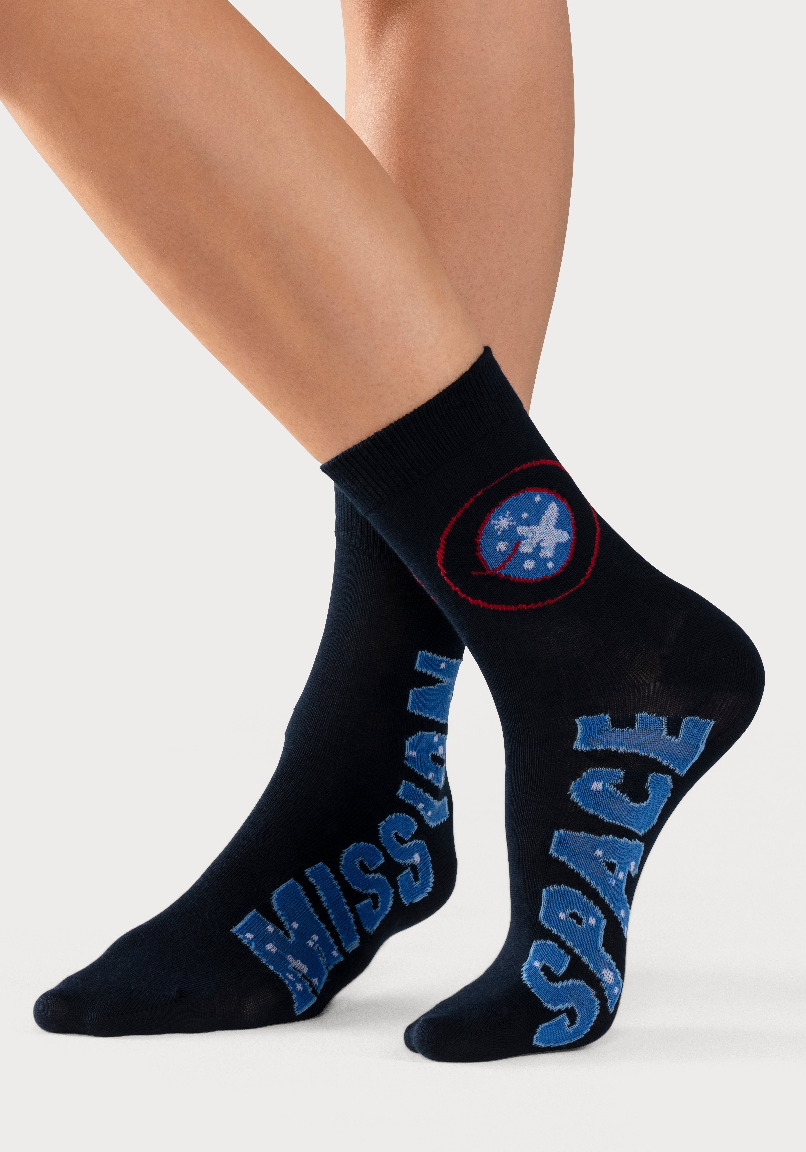 H.I.S Socken Kinder und Jugendliche Astronautensocken (Packung, 4-Paar, 27-30 bis 39-42) mit eingestrickten Weltraummotiven – Bild 5 von 5