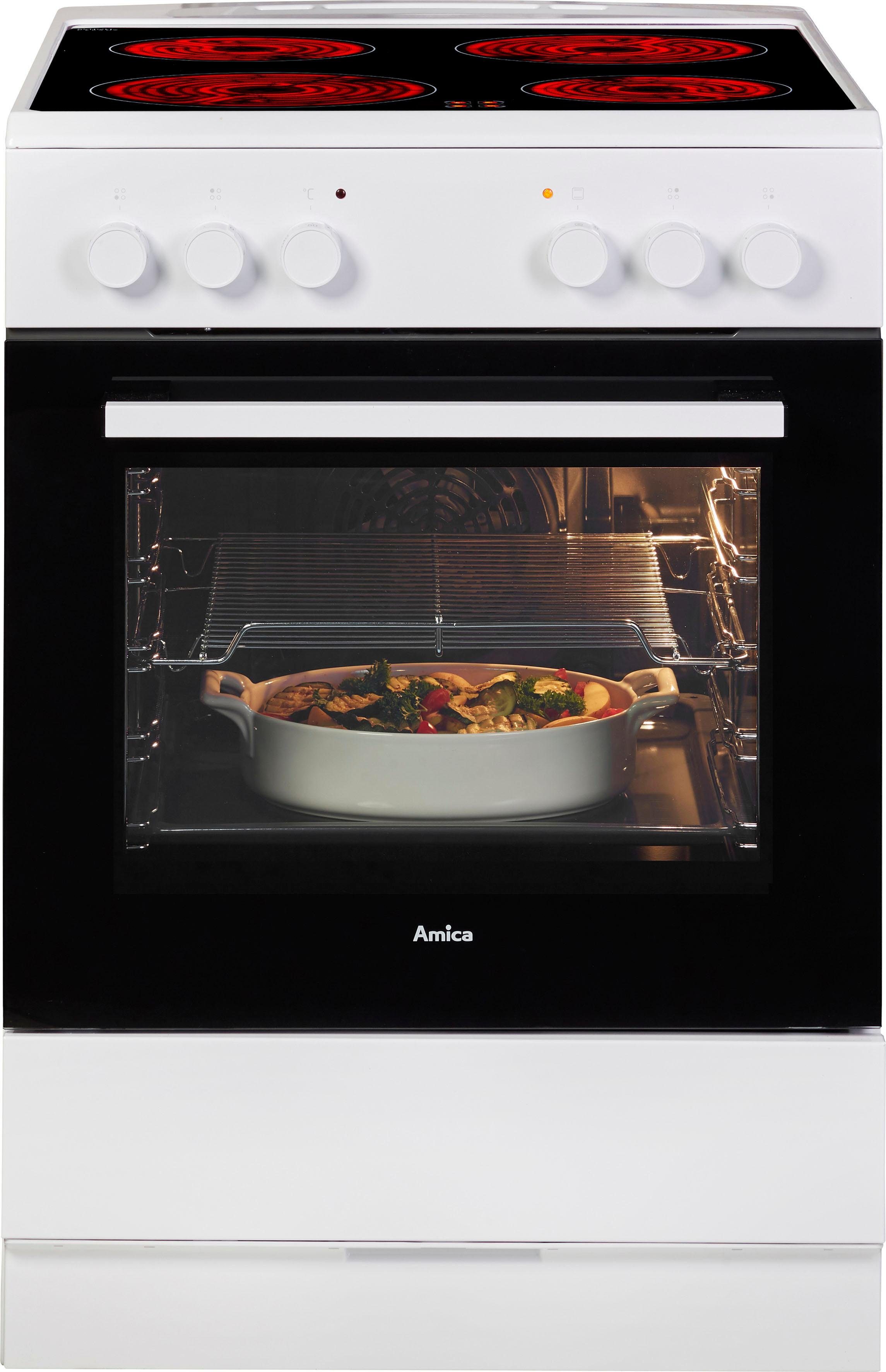 Amica Elektro-Standherd SHC 913 011 W, mit Teleskopauszug nachrüstbar, Steam Clean, Komfortables Kochen und Backen mit übersichtlicher Handhabung
